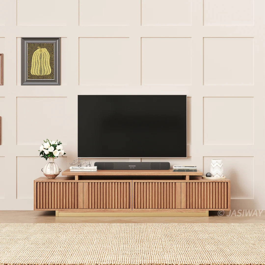 NÓVORA CASA Extensible acanalado madera Mueble para TV con 2 gabinetes & Almacenamiento| Ajustable Moderno multimedia consola para TVs superior a 85