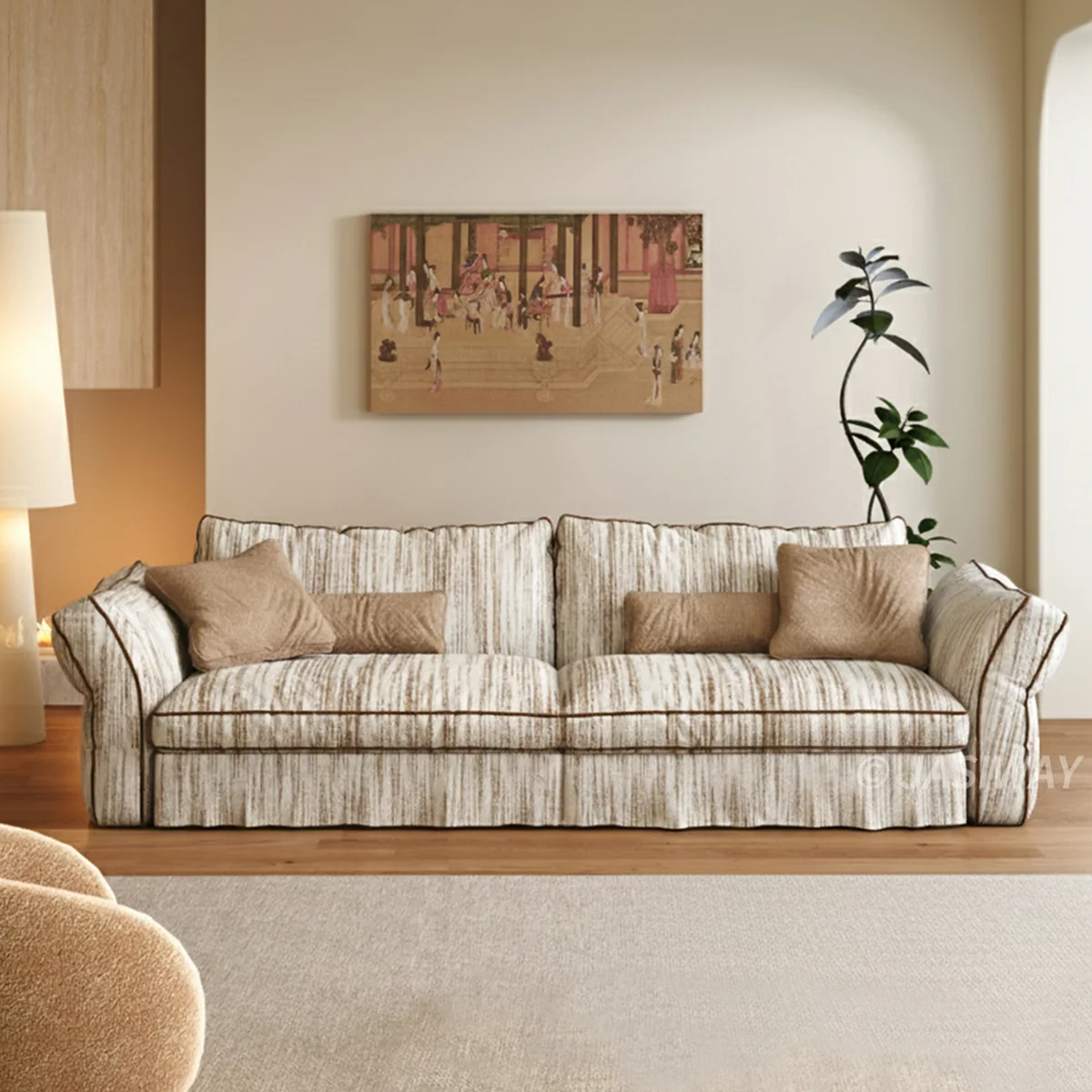 NÓVORA CASA Japandi Crema tela sofá con completamente Desmontable & lavable fundas