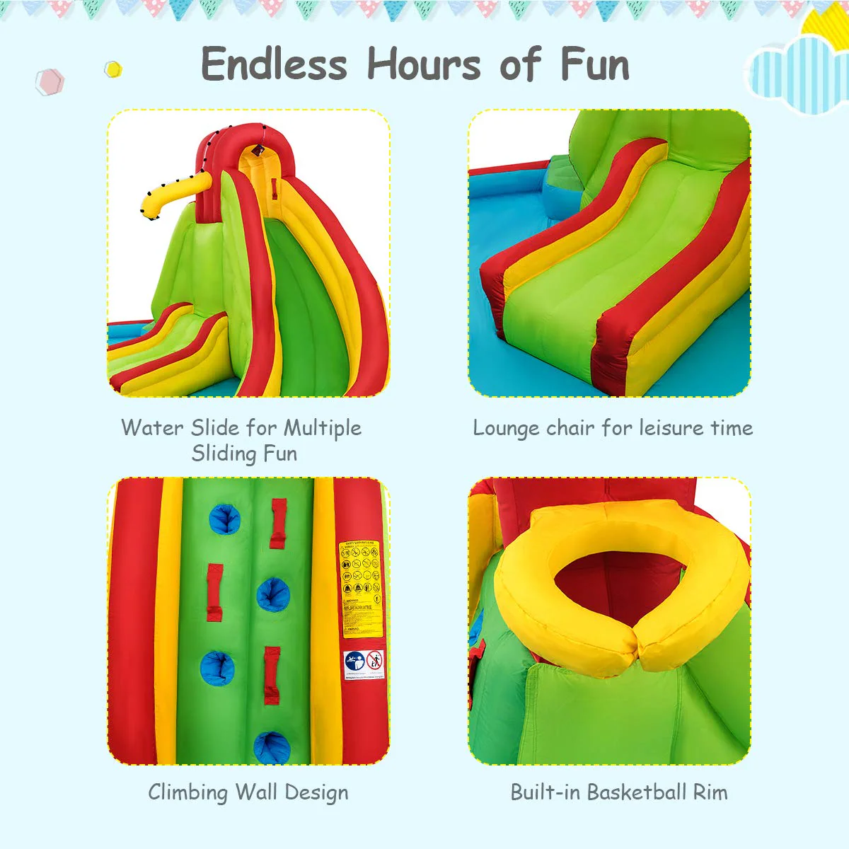 Costzon Inflatable Water Slide, Waterslides for Outdoor with Dual Slides&Climbing for Racing Fun