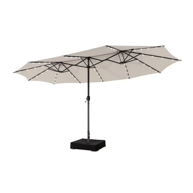 Sombrilla solar de 4,5/4 m con base, sombrilla doble extragrande para exteriores con 36 luces LED y manivela, perfecta para jardines, patios, piscinas y cobertizos exteriores.