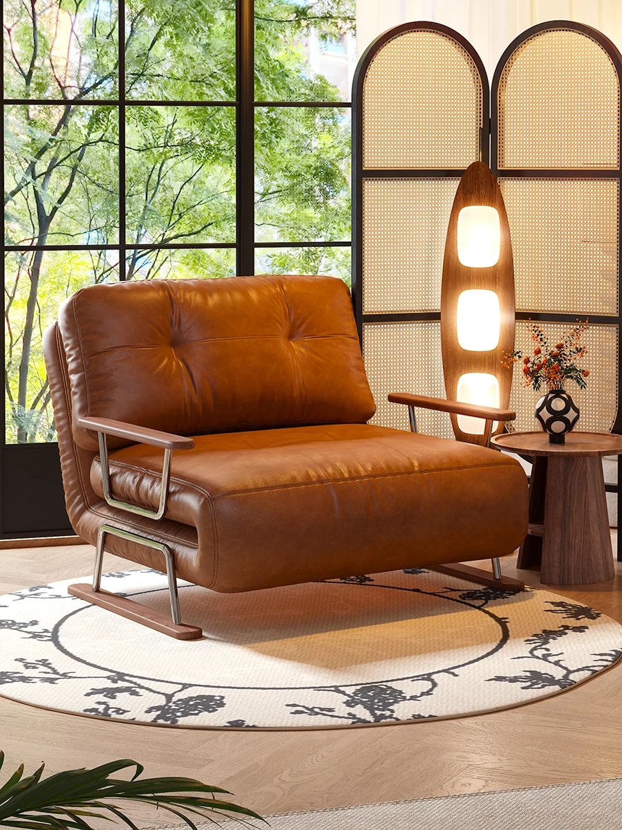 NÓVORA CASA Plegable Sofá cama en caramelo ecológico piel– 4-en-1 transformable sillón, diván & cama