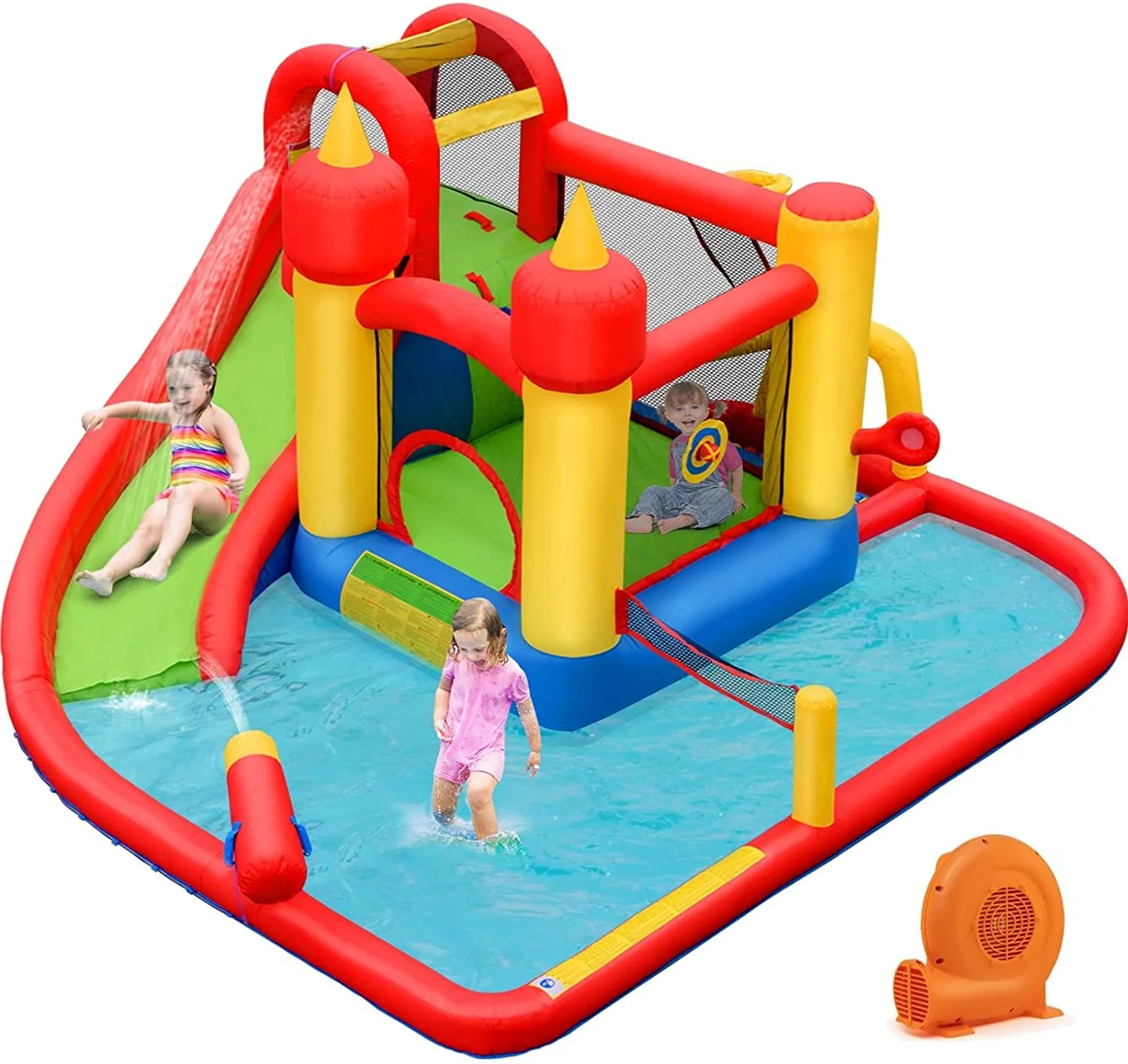 Costzon Inflatable Bounce House, Mighty 7 in 1 Water Slide Park