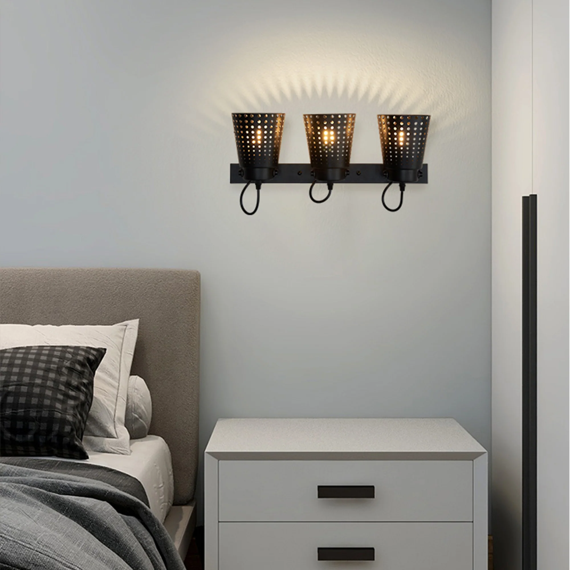 NÓVORA CASA 3-lámpara retro hierro calado Ajustable Negro industrial estilo enchufable en Lámpara de pared iluminación