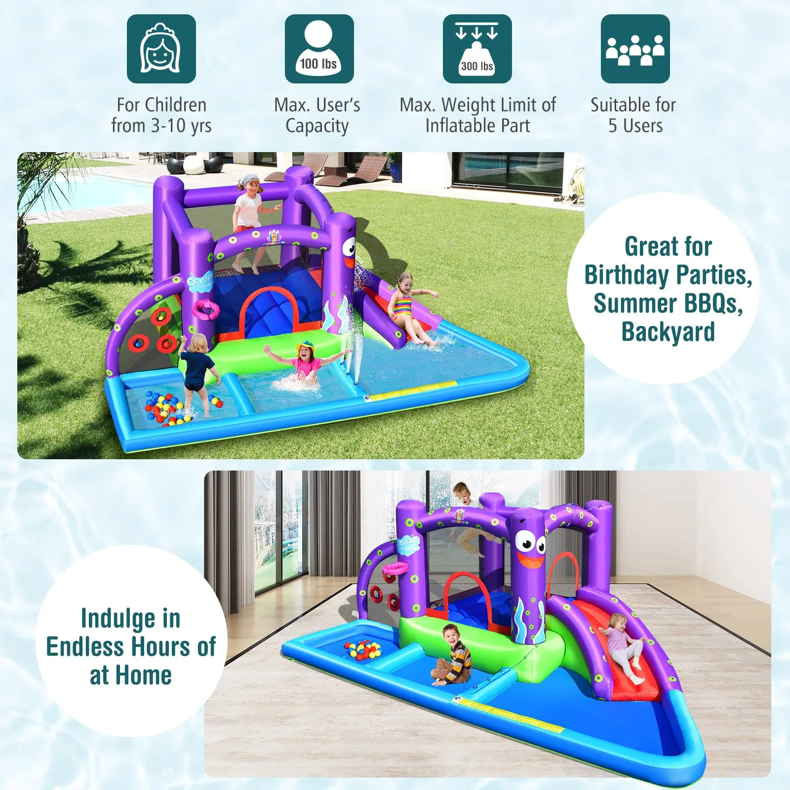 Costzon Inflatable Water Slide, 6 in 1 Kids Water Slide Jumping Bouncer Castle