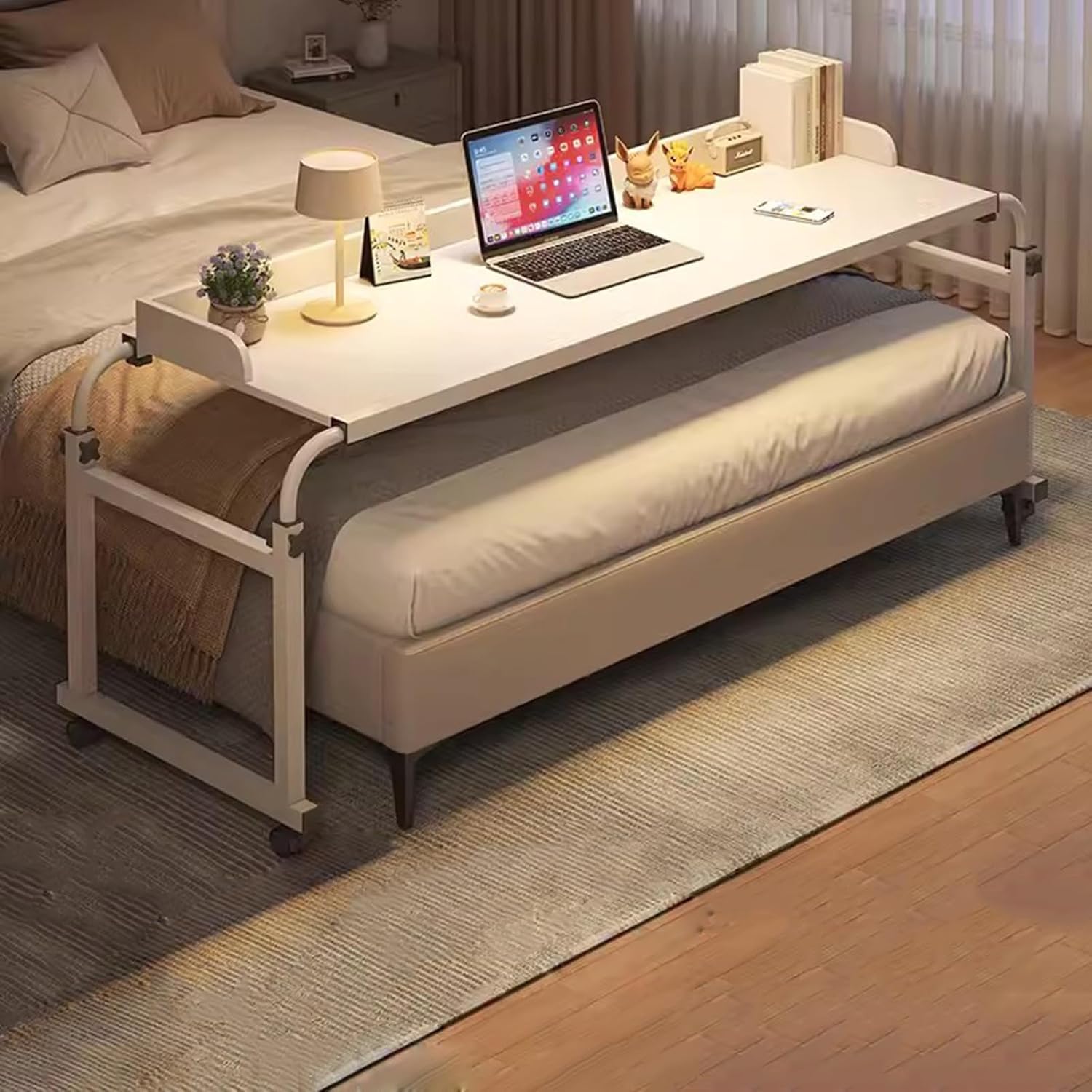 Biurko Nad Stołem, Rozciągliwy Leniwy Design Wózek Laptopa Z łóżka Z Kołami Z Kół Rolling Medical Workstation Biurko 115-210 Cm Składane Biurko(Color:drewno)