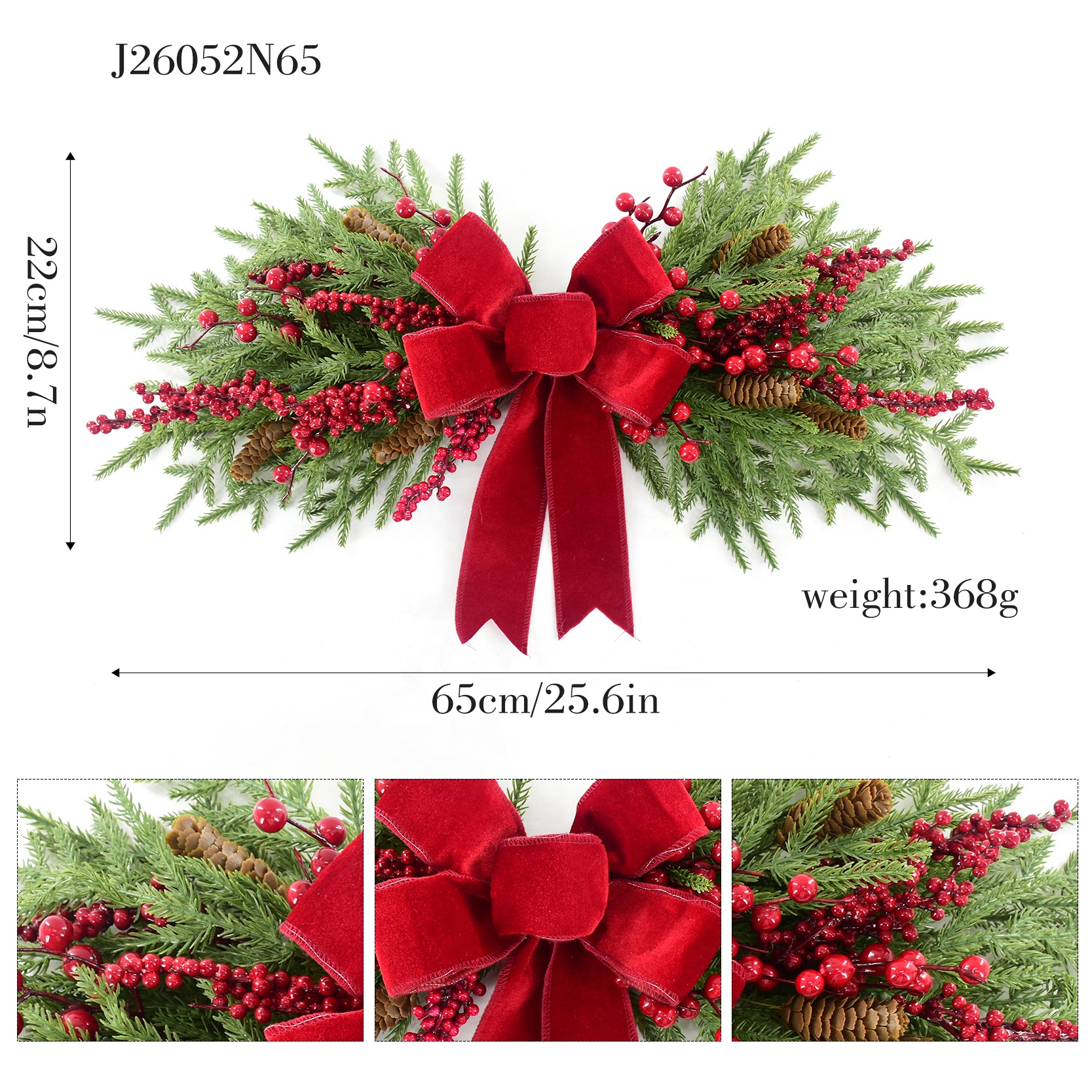 Christmas Swag with Red Berries & Pinecones – 26 Inch