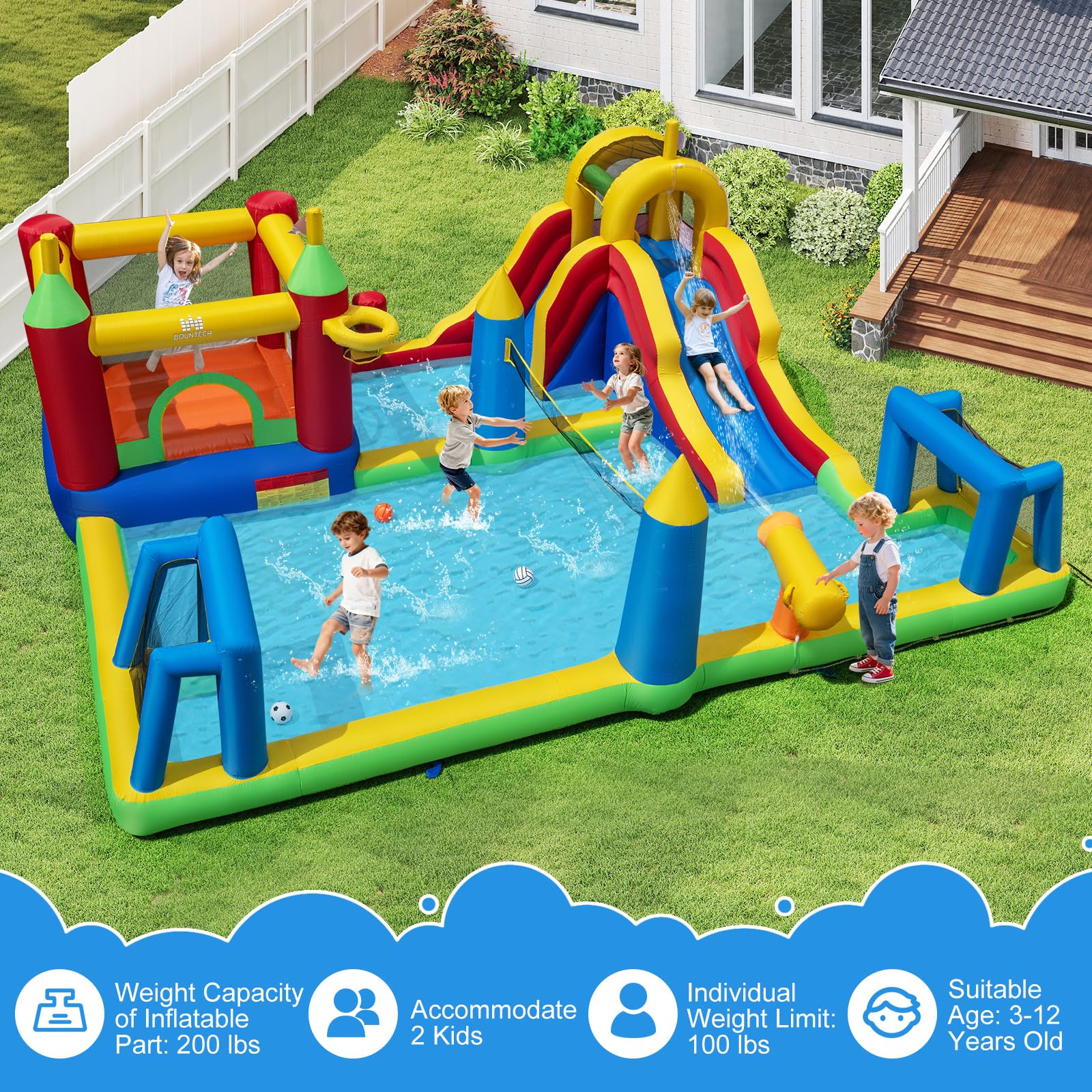 BOUNTECH 9-in-1 Inflatable Water Slide Park Water Jump Castle