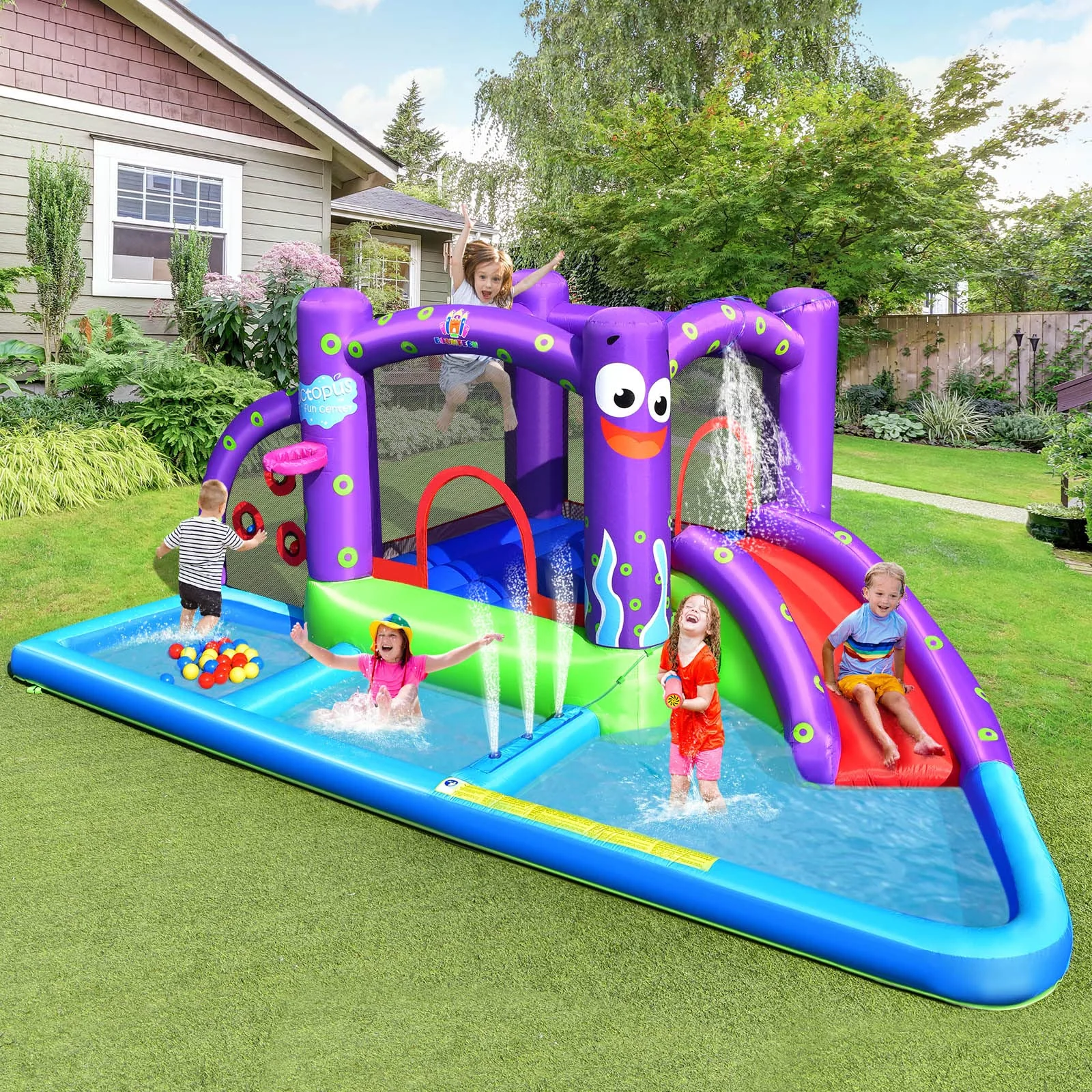 Costzon Inflatable Water Slide, 6 in 1 Kids Water Slide Jumping Bouncer Castle
