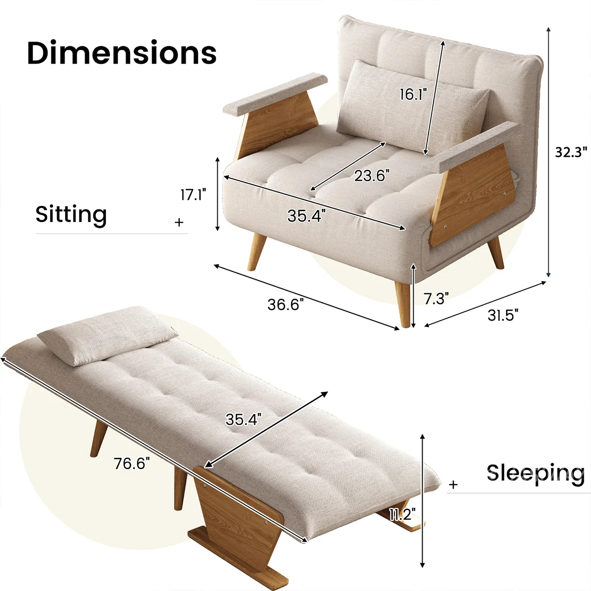 3-en-1 Lino de algodón cama sillón| diario comodidad