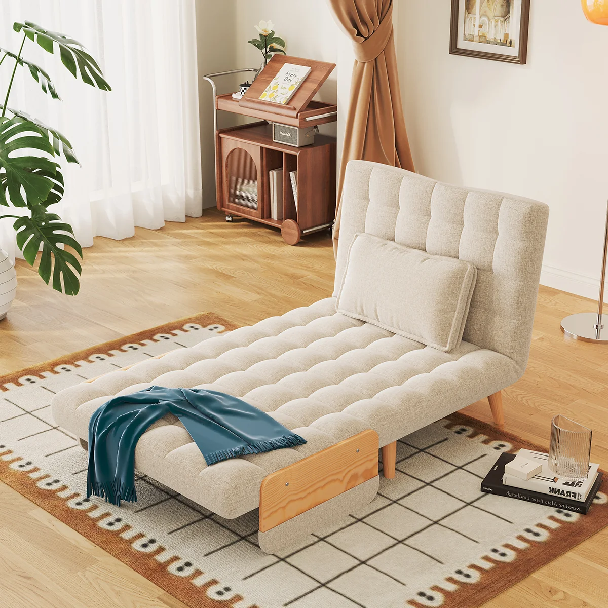 NÓVORA CASA Beige plegable Sofá cama transformable algodón & lino