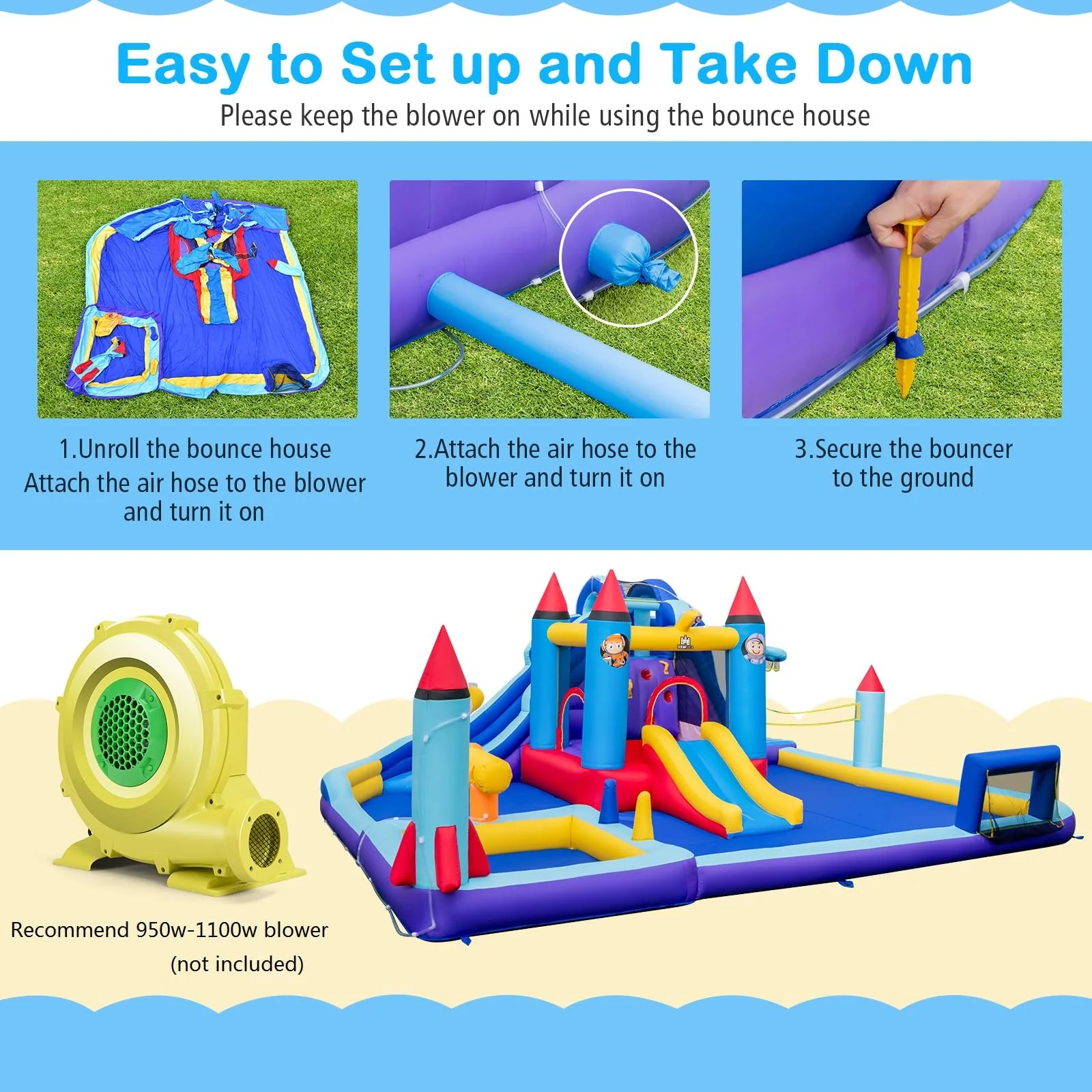 BOUNTECH Inflatable Water Slide, 18x16.5FT Mega Waterslide Park Bounce House w/Dual Slides