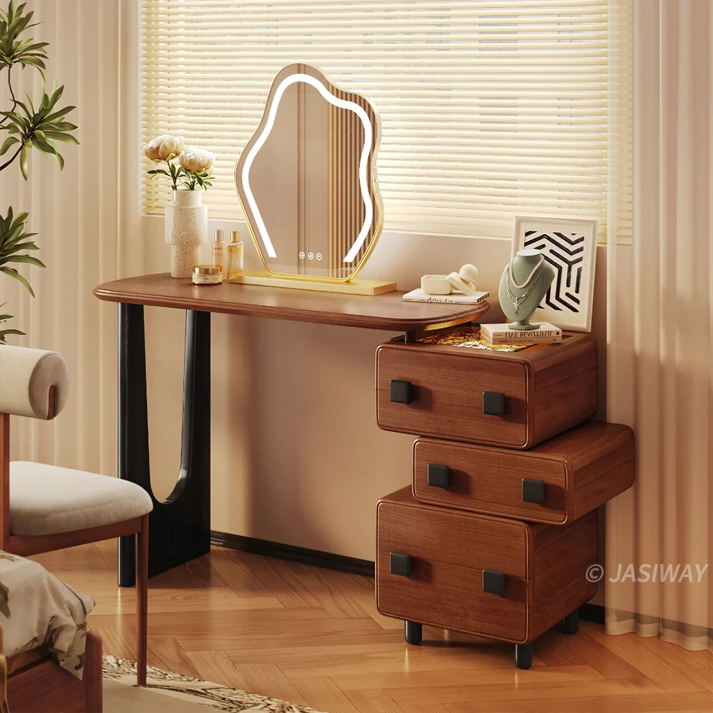 NÓVORA CASA mediados siglo Madera maciza tocador escritorio con 3-cajón Gabinete de almacenamiento| compacto maquillaje tocador mesa para pequeño espacios Recámara