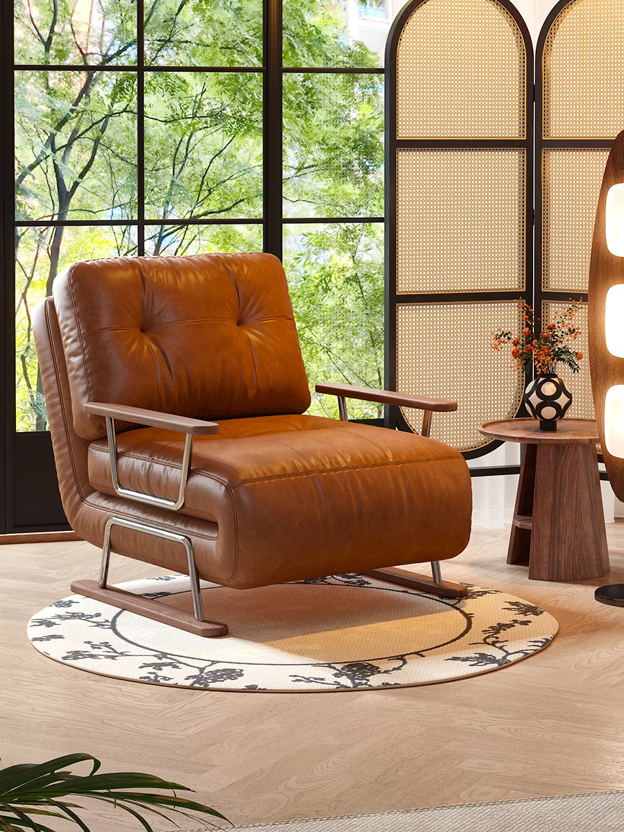 NÓVORA CASA Plegable Sofá cama en caramelo ecológico piel– 4-en-1 transformable sillón, diván & cama