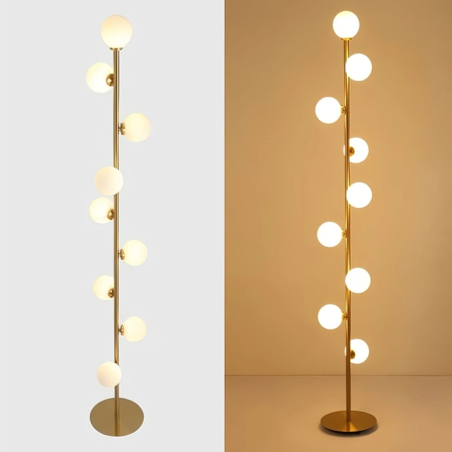 NÓVORA CASA LED Negro 9-lámpara árbol Lámpara de piso Blanco vidrio globo