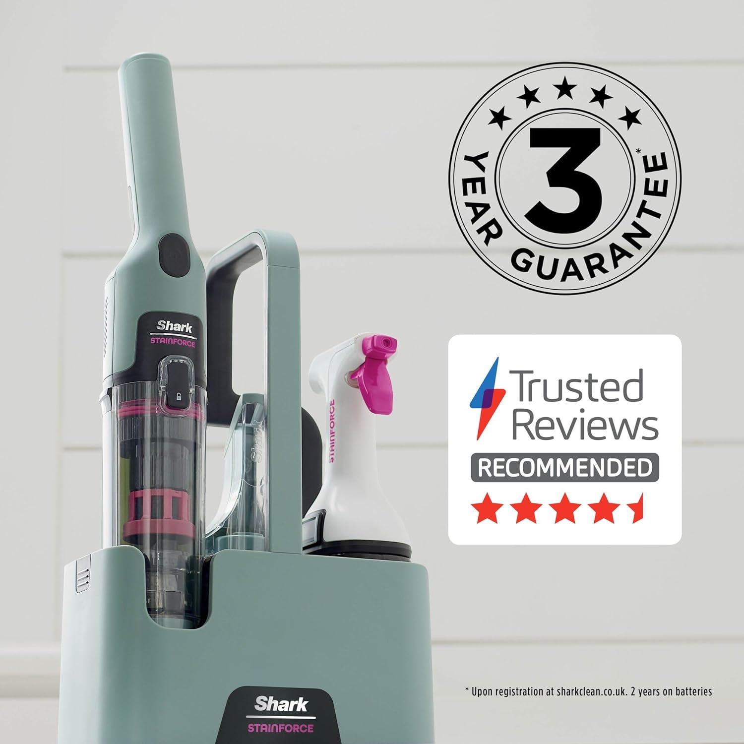 Shark StainForce Cordless Spot Cleaner Lightweight & Portable Spot, Stain, & Odour Eliminator for Carpets, Upholstery, with Storage Caddy