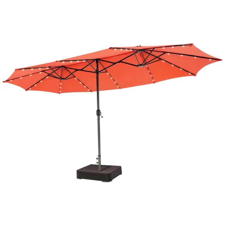 Sombrilla solar de 4,5/4 m con base, sombrilla doble extragrande para exteriores con 36 luces LED y manivela, perfecta para jardines, patios, piscinas y cobertizos exteriores.