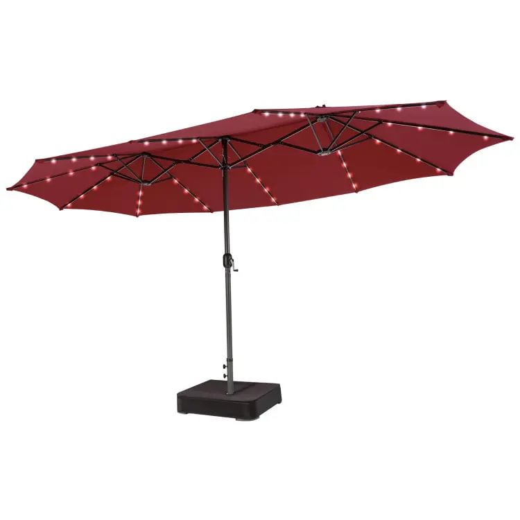 Sombrilla solar de 4,5/4 m con base, sombrilla doble extragrande para exteriores con 36 luces LED y manivela, perfecta para jardines, patios, piscinas y cobertizos exteriores.