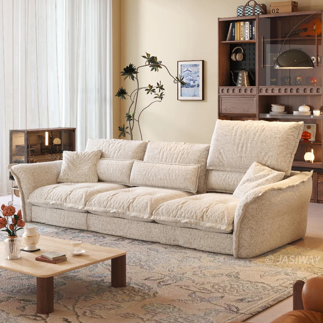 JASIWAY tela sofá con Ajustable reposacabezas| profundo asiento cómodo sofá para Sala, Minimalista Japandi estilo 3-plazas sofá
