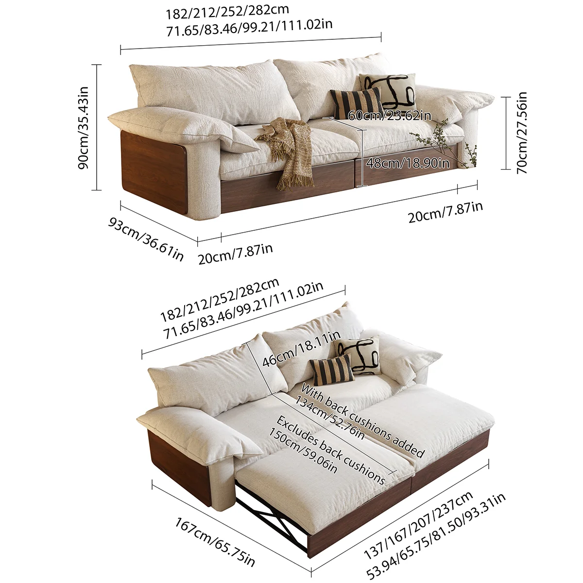 NÓVORA CASA Japandi extraíble extraíble Sofá cama con tres tela opciones disponible