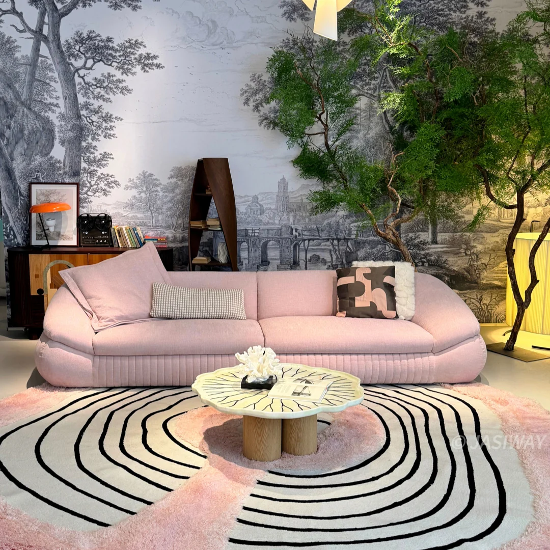 RINGCHEN Curvo nube sofá en rosa pálido Rosa texturizado tela| escultórico profundo asiento descanso sofá para De lujo Sala