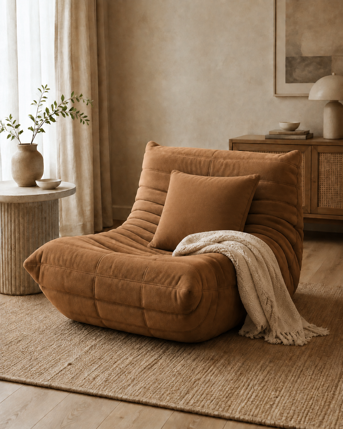 Relax | Sillón + cojín + manta — Caramelo