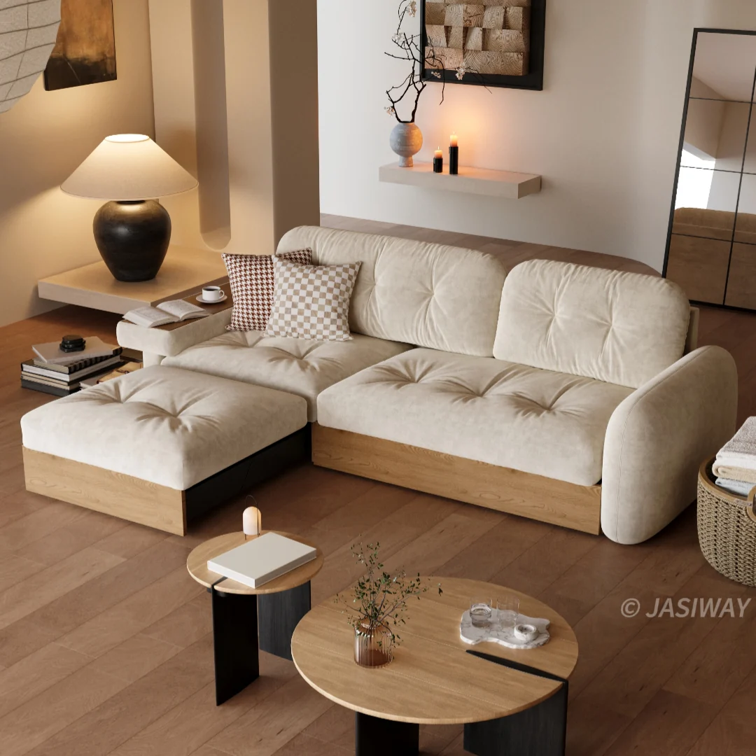 NÓVORA CASA Almacenamiento seccional sofá con Mesa auxiliar reposabrazos| L con forma sofá con elevable superior Almacenamiento, cajón o diván opciones, Moderno madera estructura Sala sofá