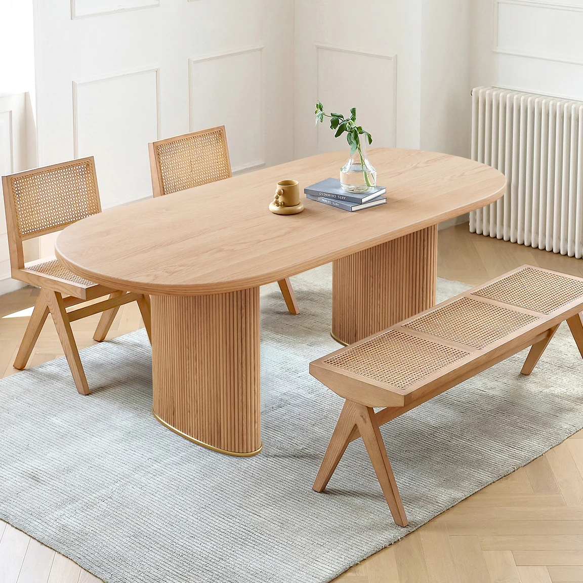 RINGCHEN macizo fresno madera Ovalado Mesa de comedor