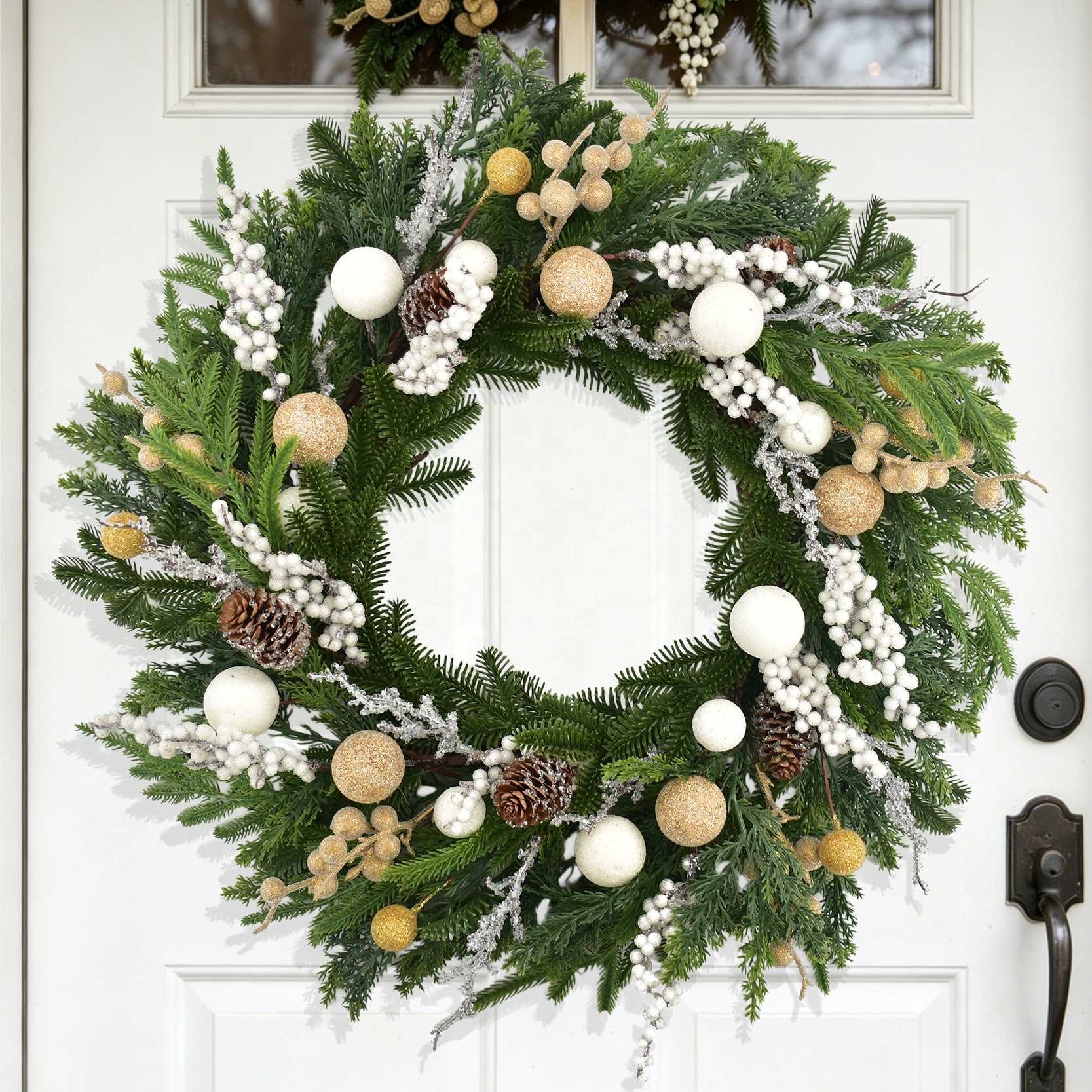 White Berry Gold Christmas Wreath Decoration
