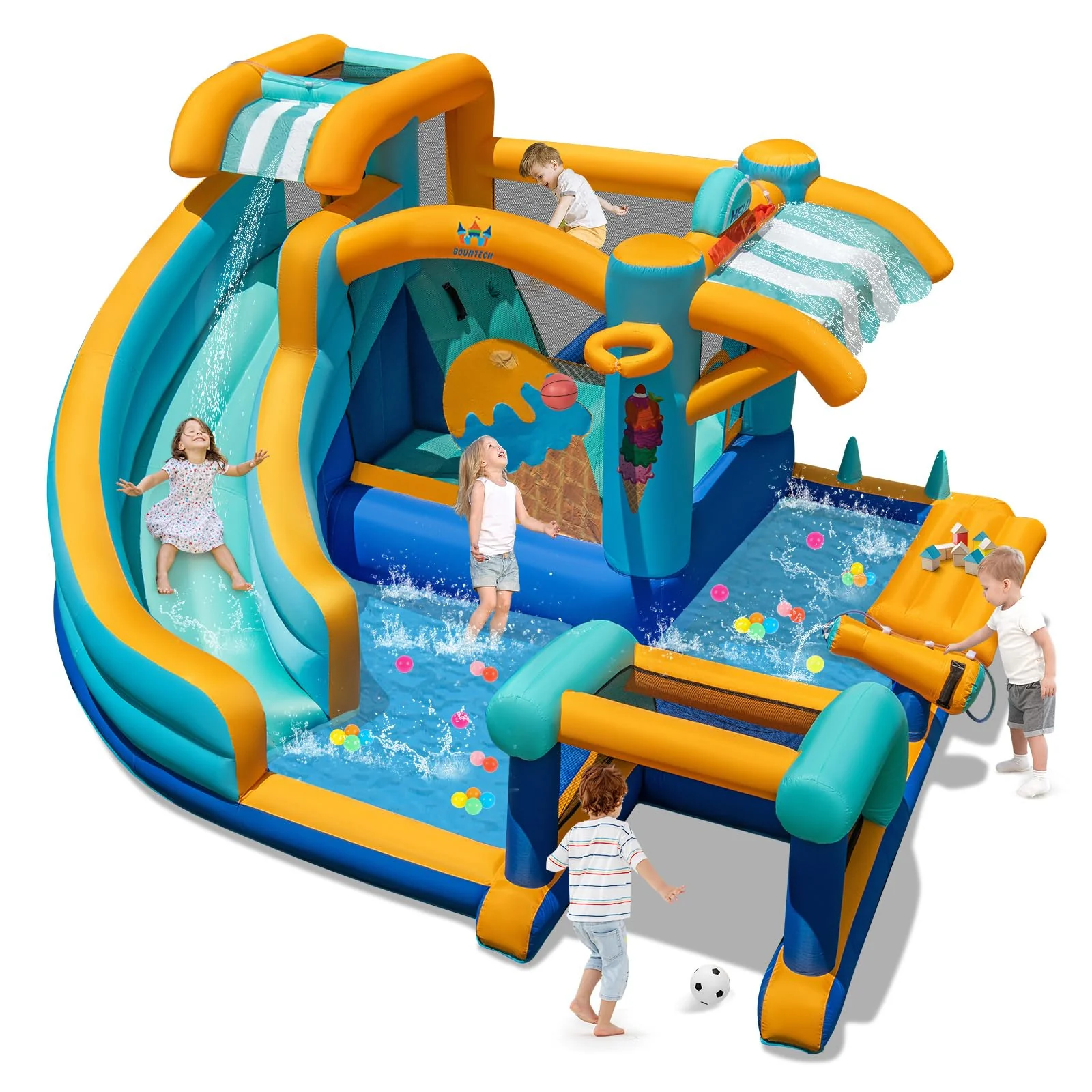 BOUNTECH Inflatable Water Slide Kids Jump Castle with Water Cannon Outdoor