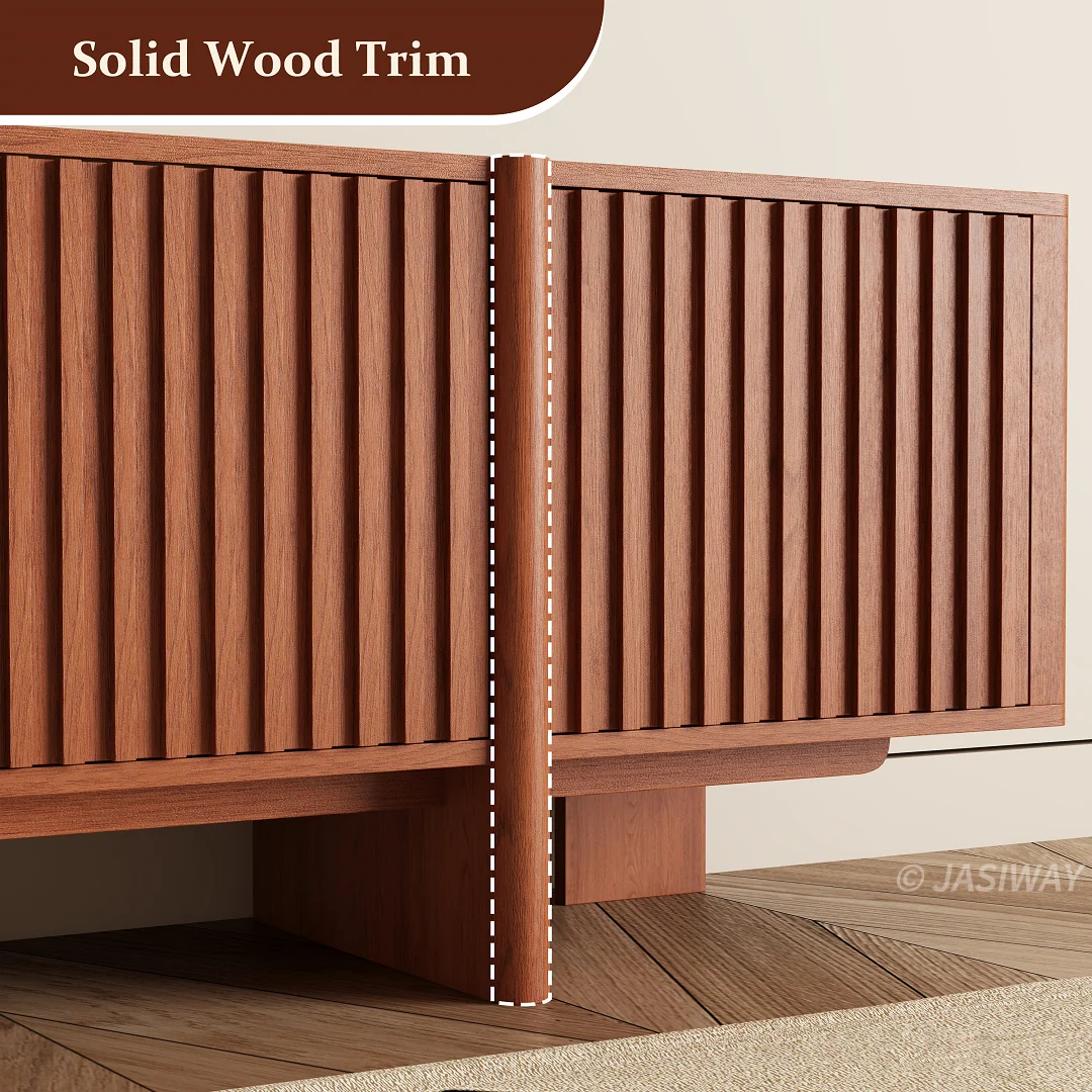 NÓVORA CASA mediados siglo Moderno acanalado Mueble para TV con madera de listones puertas| 79 pulgadas multimedia consola gabinete para TVs superior a 85 pulgadas