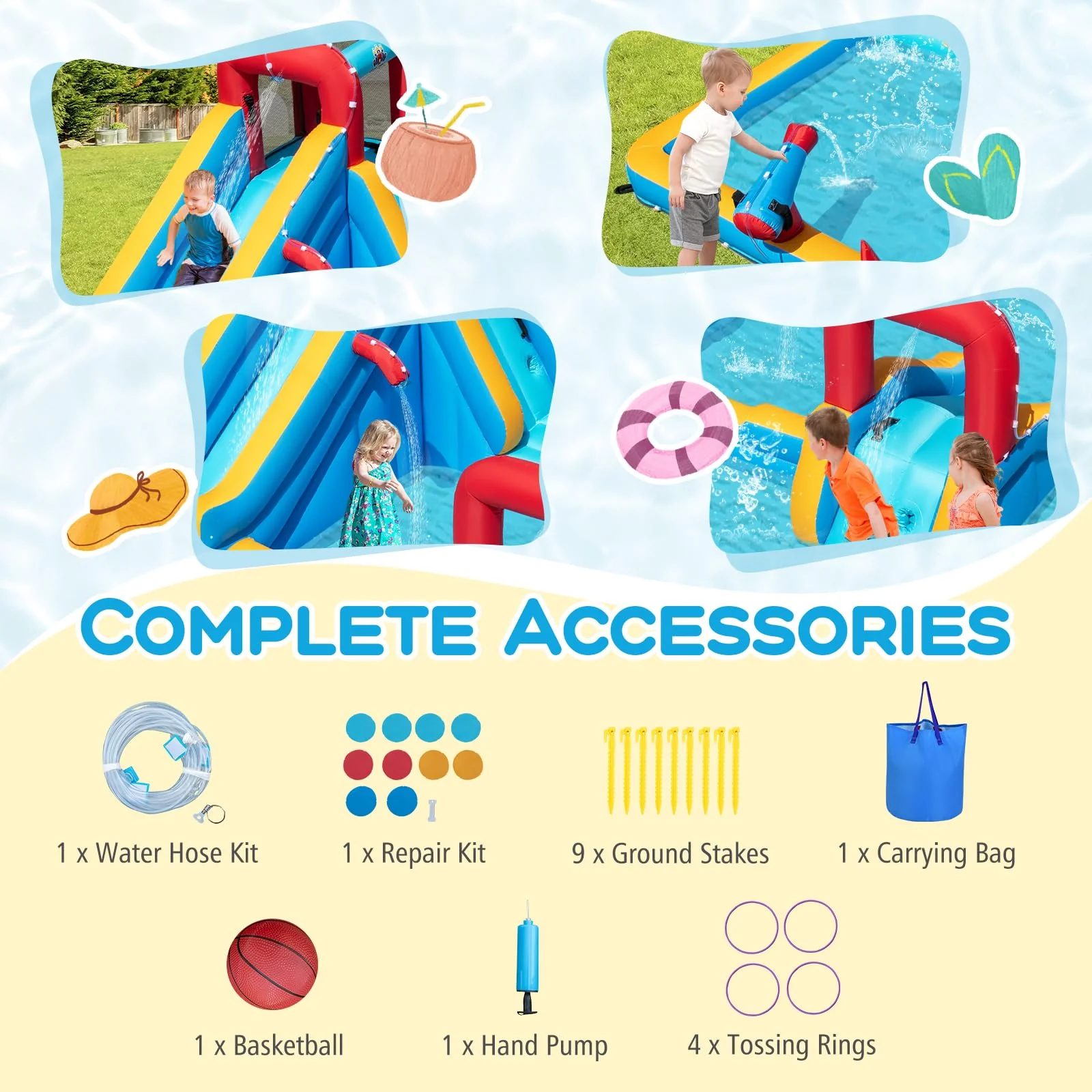 BOUNTECH Inflatable Water Slide Park 9-in-1 Giant Water Bounce House
