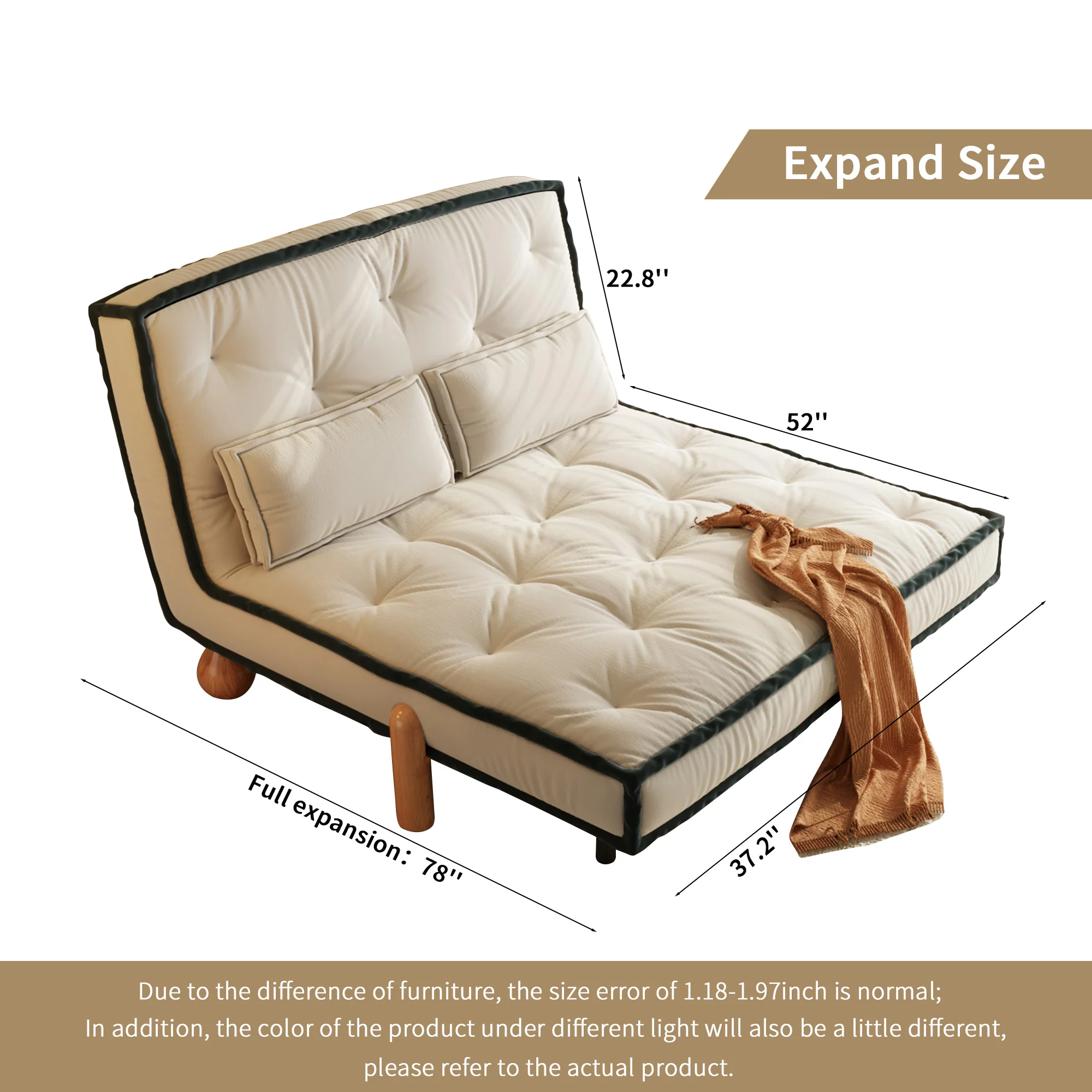 NÓVORA CASA transformable sin brazos Sofá cama individual sillón con Madera maciza patas