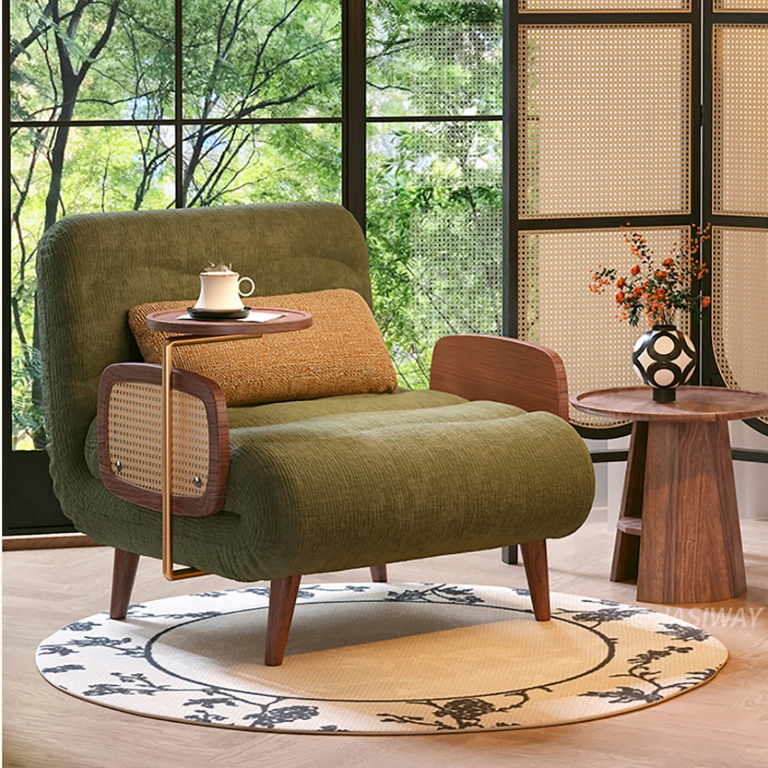 NÓVORA CASA mediados siglo Moderno cama Sillón decorativo con ratán brazos & Mesa auxiliar