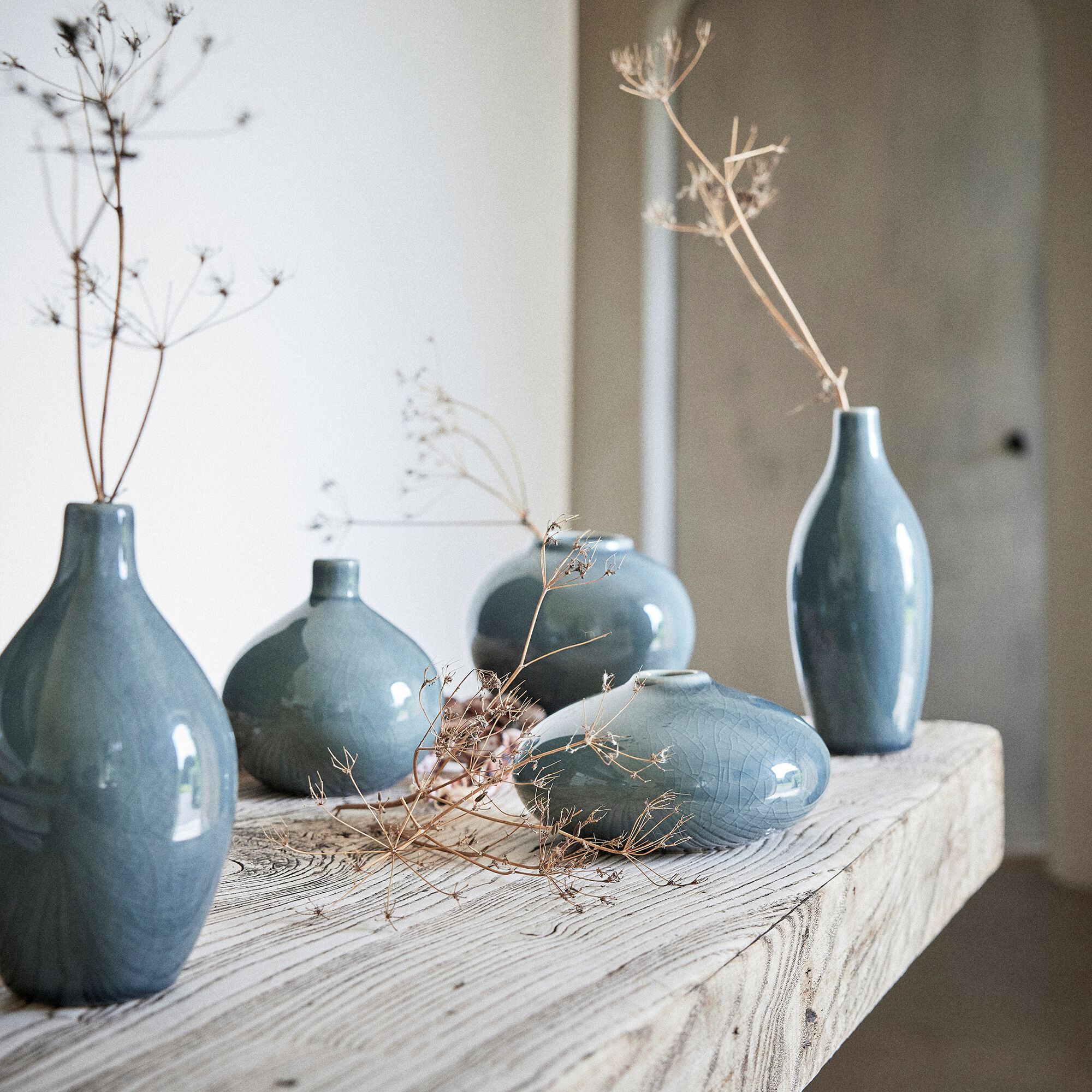 ROVIGO - Vase boule en grès H10cm - bleu