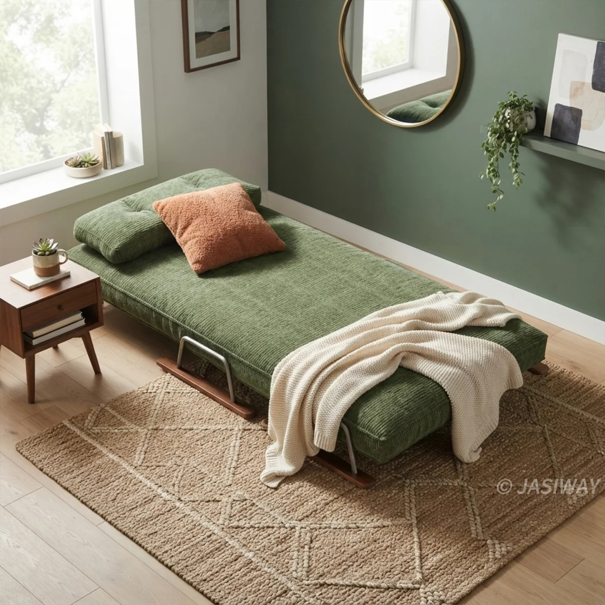 4-en-1 Verde Chenilla cama sillón| verde descanso