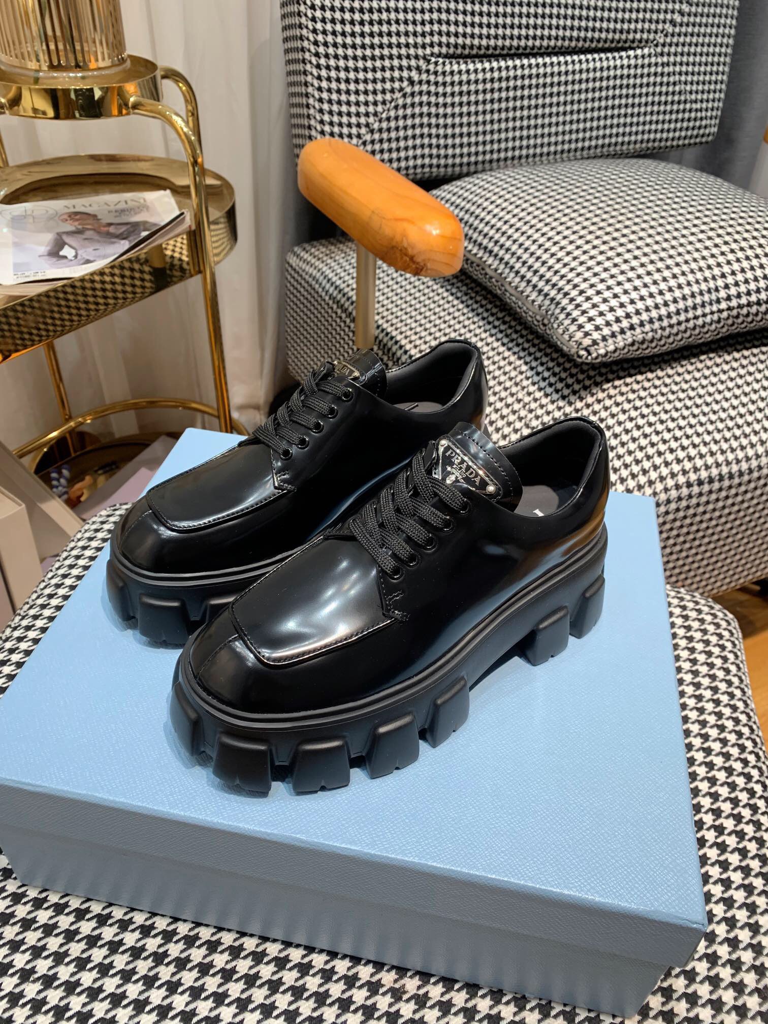 Prada Monolith brushed leather lace-up Shoes Loafers Size 36-41