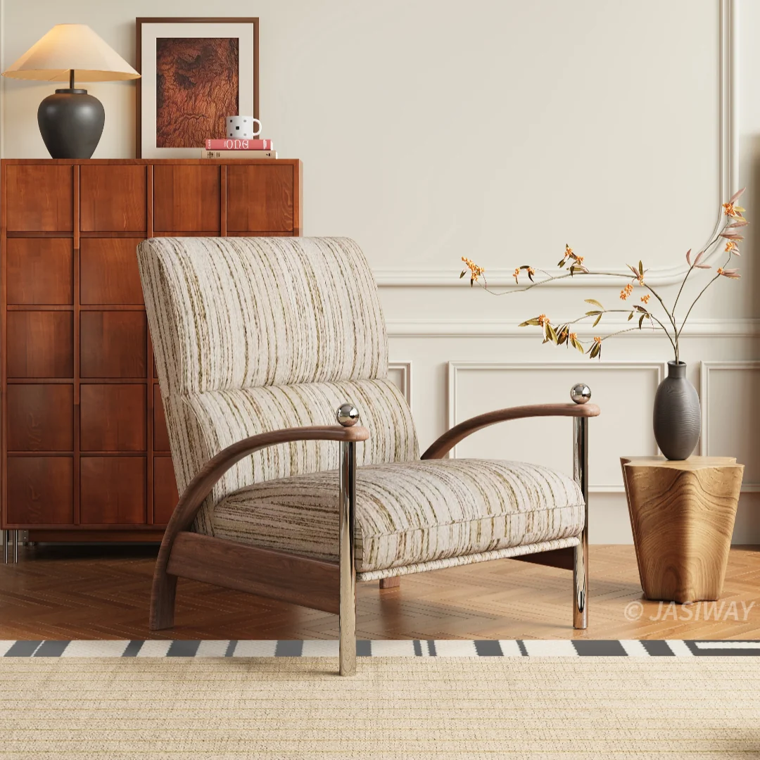 NÓVORA CASA mediados siglo madera brazo Reclinable Sillón decorativo| empuje respaldo Sillón descanso con Ajustable respaldo, Tapizado descanso sillón para Sala