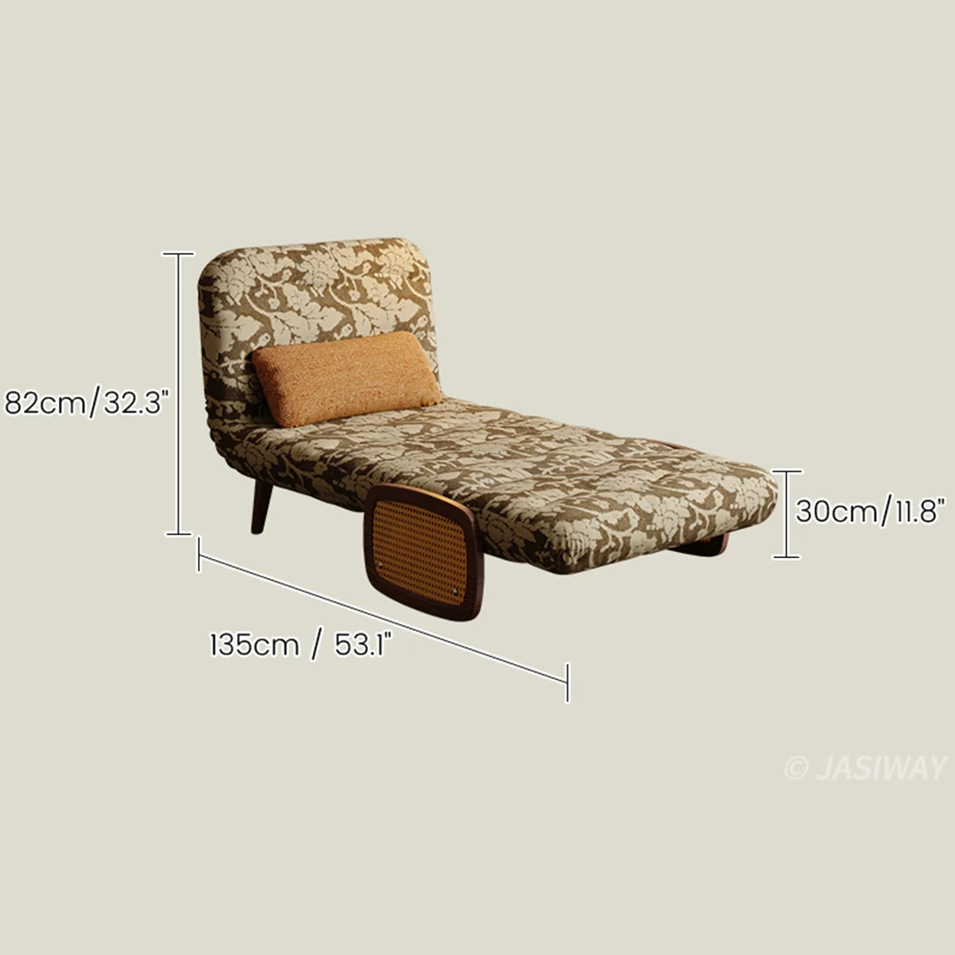 NÓVORA CASA mediados siglo ratán brazo cama sillón| transformable sillón cama con Madera maciza & ratán tejido reposabrazos, 3-en-1 descanso diván para pequeño espacios