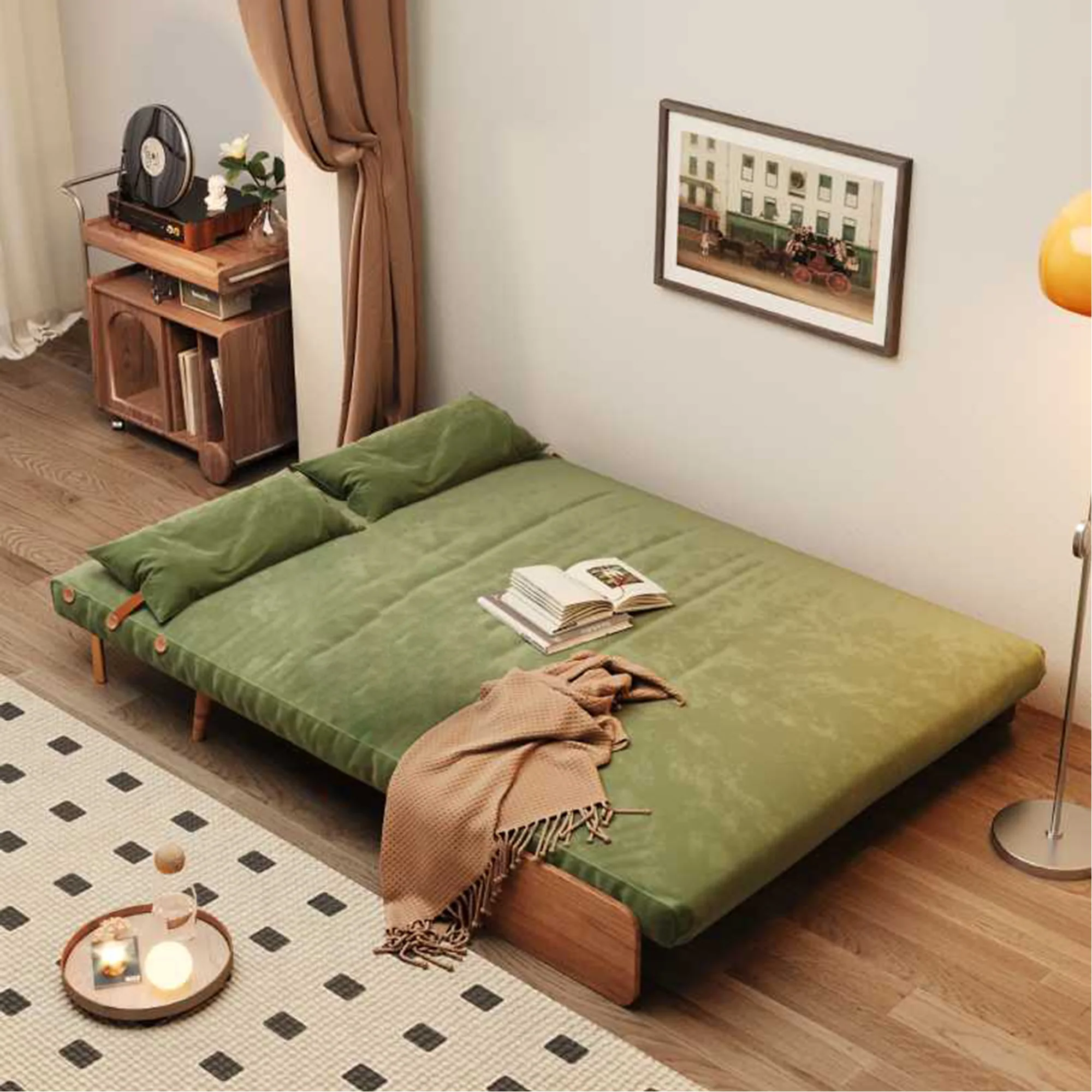 NÓVORA CASA Beige & Café transformable sofá tecnológica tela Tapizado Plegable sofá