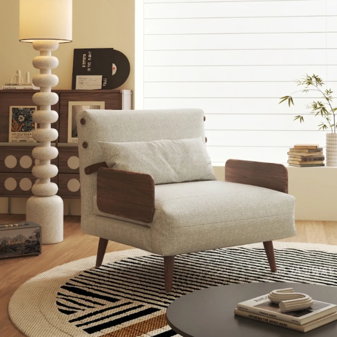 NÓVORA CASA transformable Sillón descanso cama con doble Tone Bouclé tweed tapizado & Ajustable respaldo