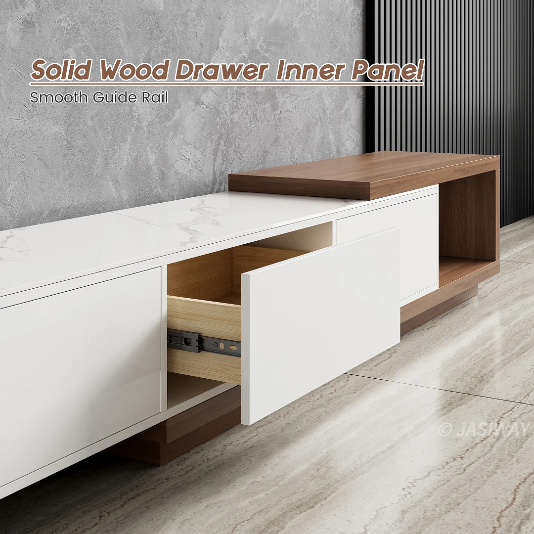 NÓVORA CASA Extensible Mueble para TV con Almacenamiento cajones| Ajustable multimedia consola con Mármol sintético superior para Sala