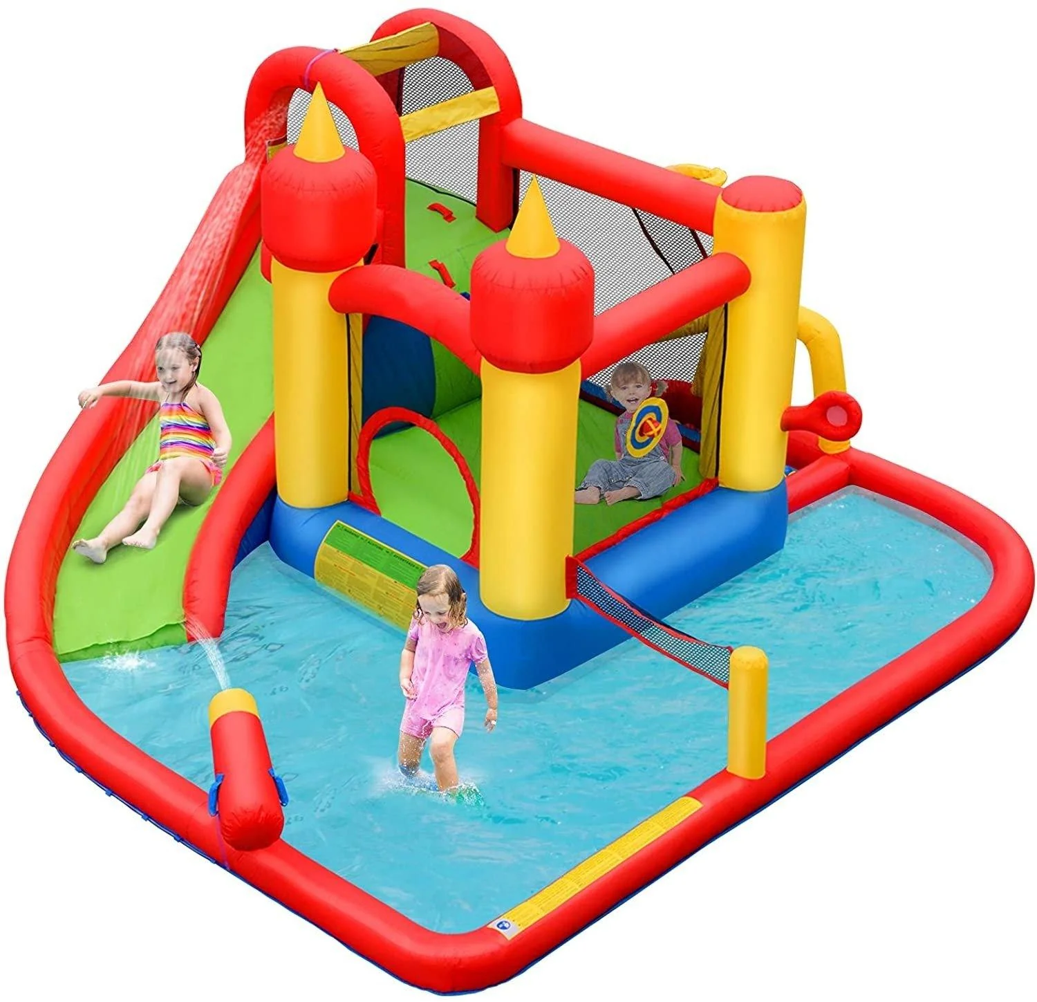 Costzon Inflatable Bounce House, Mighty 7 in 1 Water Slide Park