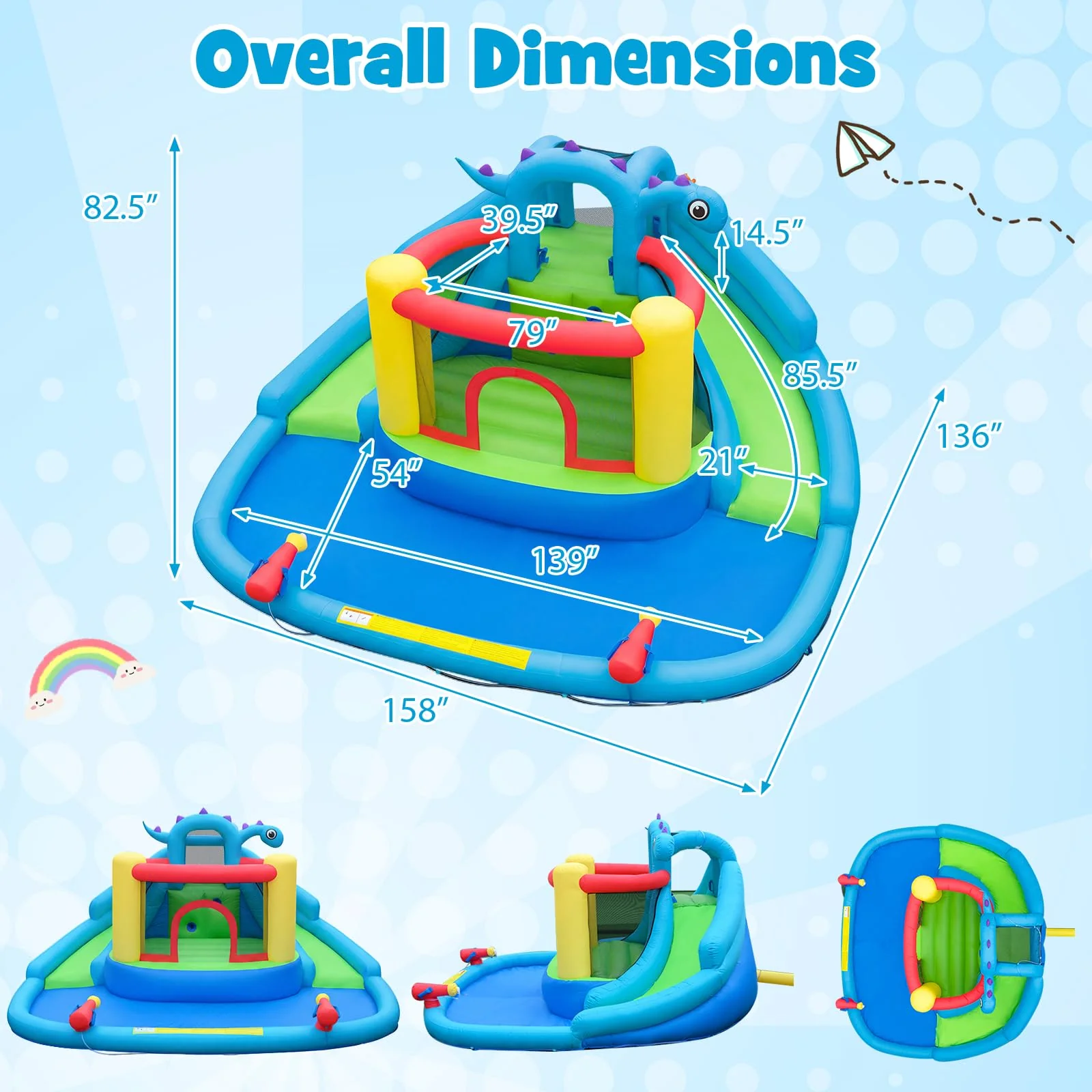 BOUNTECH Dinosaur Styling Inflatable Water Slide Double Slides Park with Bounce House