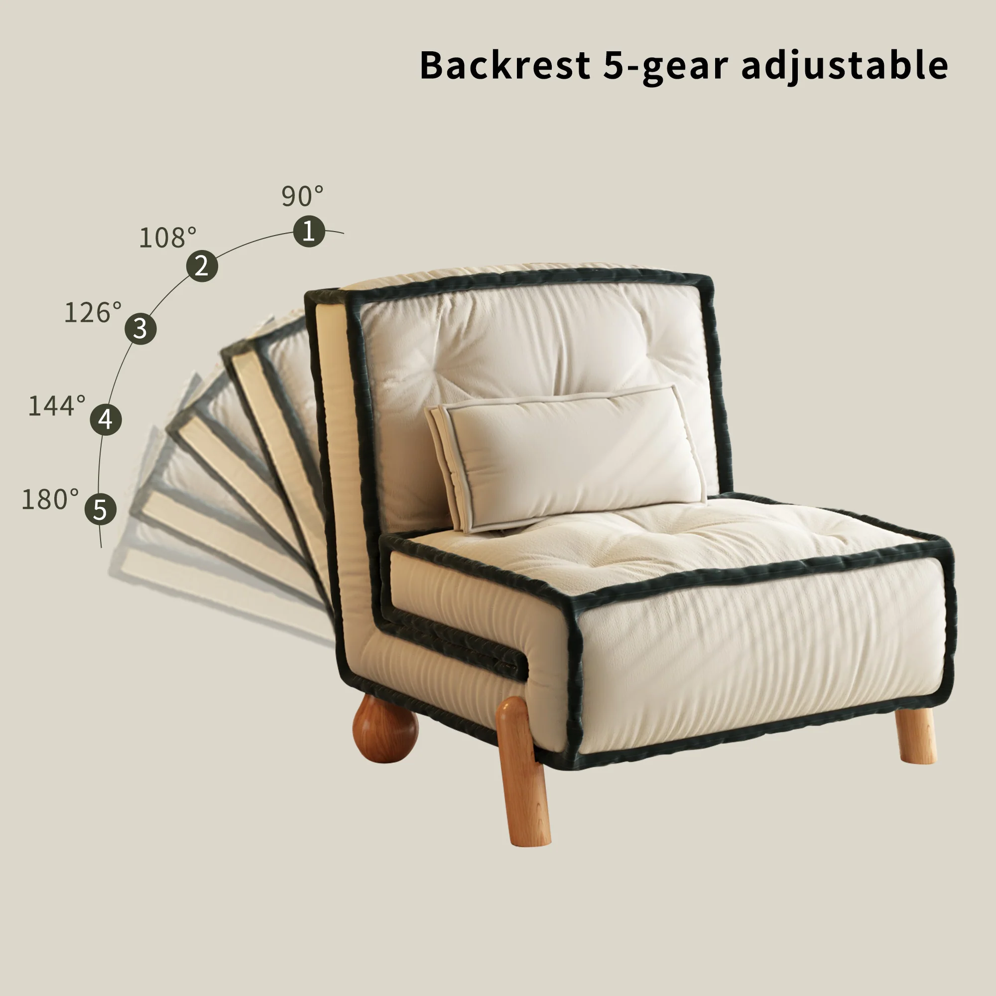 NÓVORA CASA transformable sin brazos Sofá cama individual sillón con Madera maciza patas