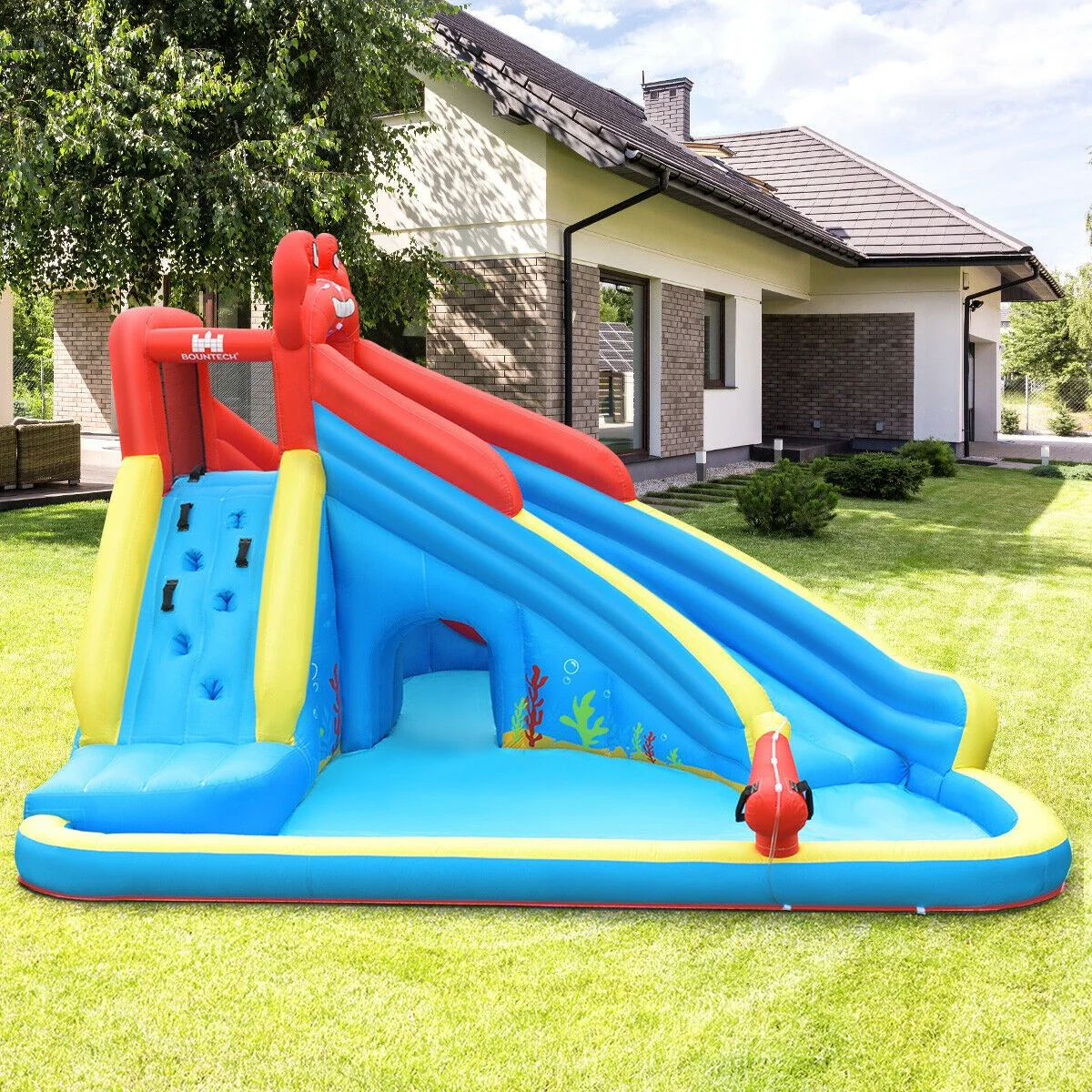 BOUNTECH Inflatable Water Slide | Crab Themed Bouncer Park w/Double Slides