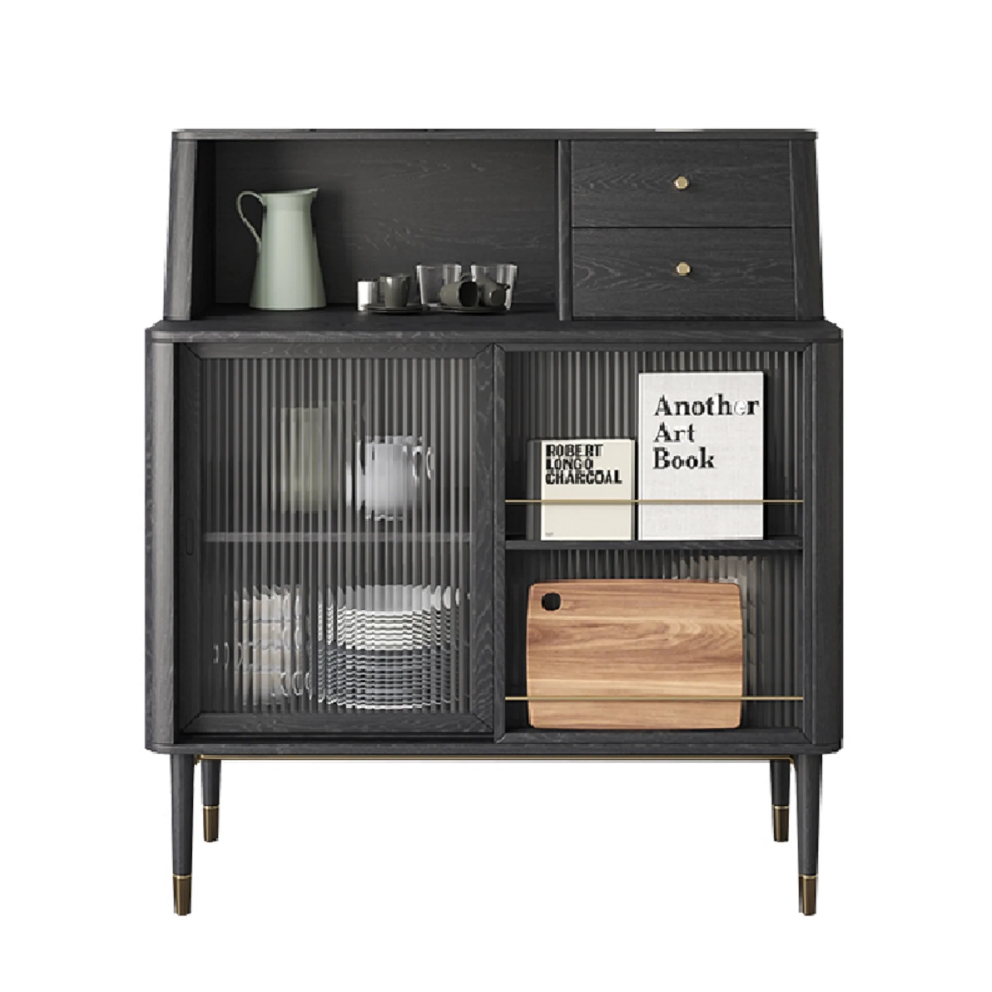 NÓVORA CASA Negro lateral gabinete doble grande almacenamientos Aparador