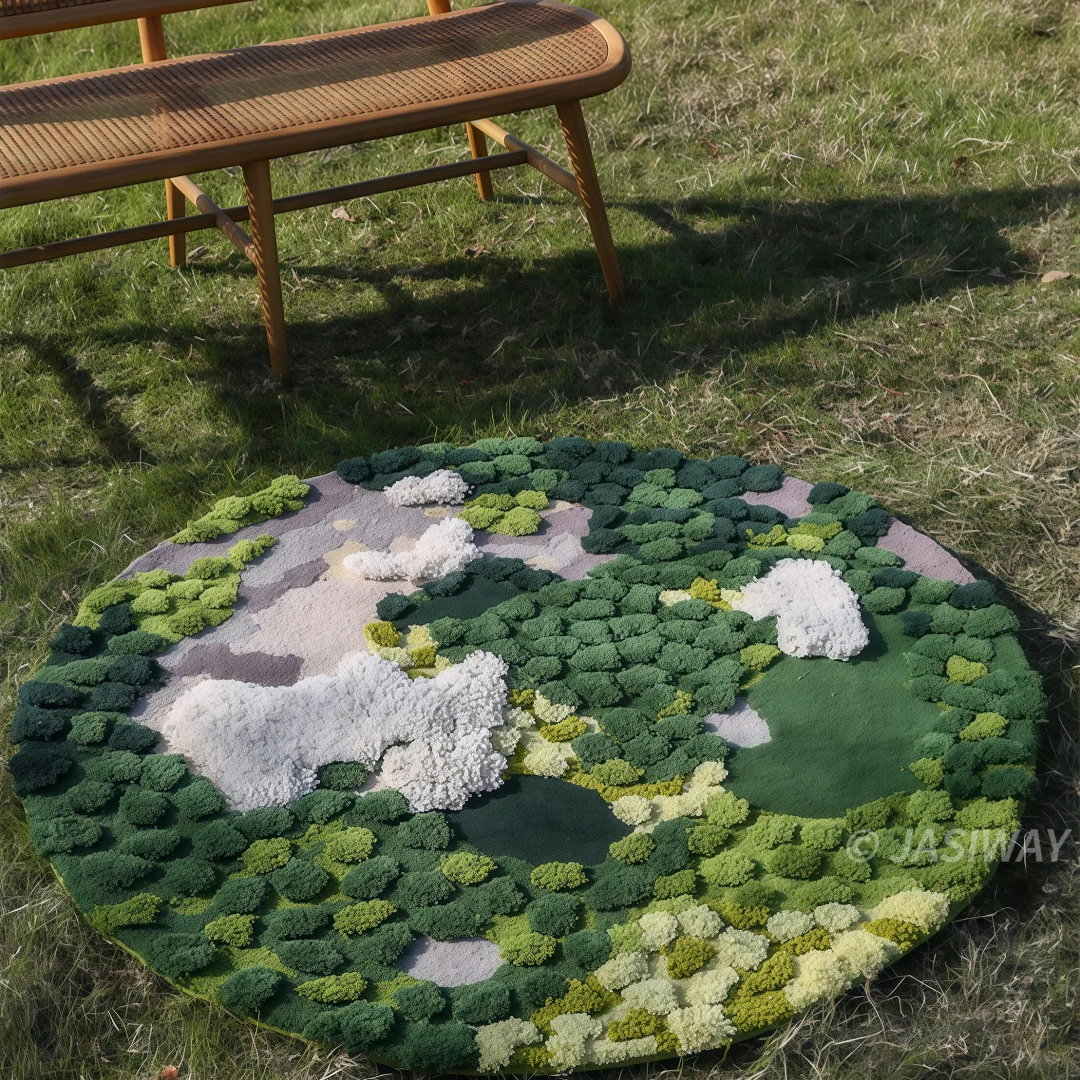 RINGCHEN abstracto decorativo Tapete– bosque musgo| artesanal capitonado escultórico diseño