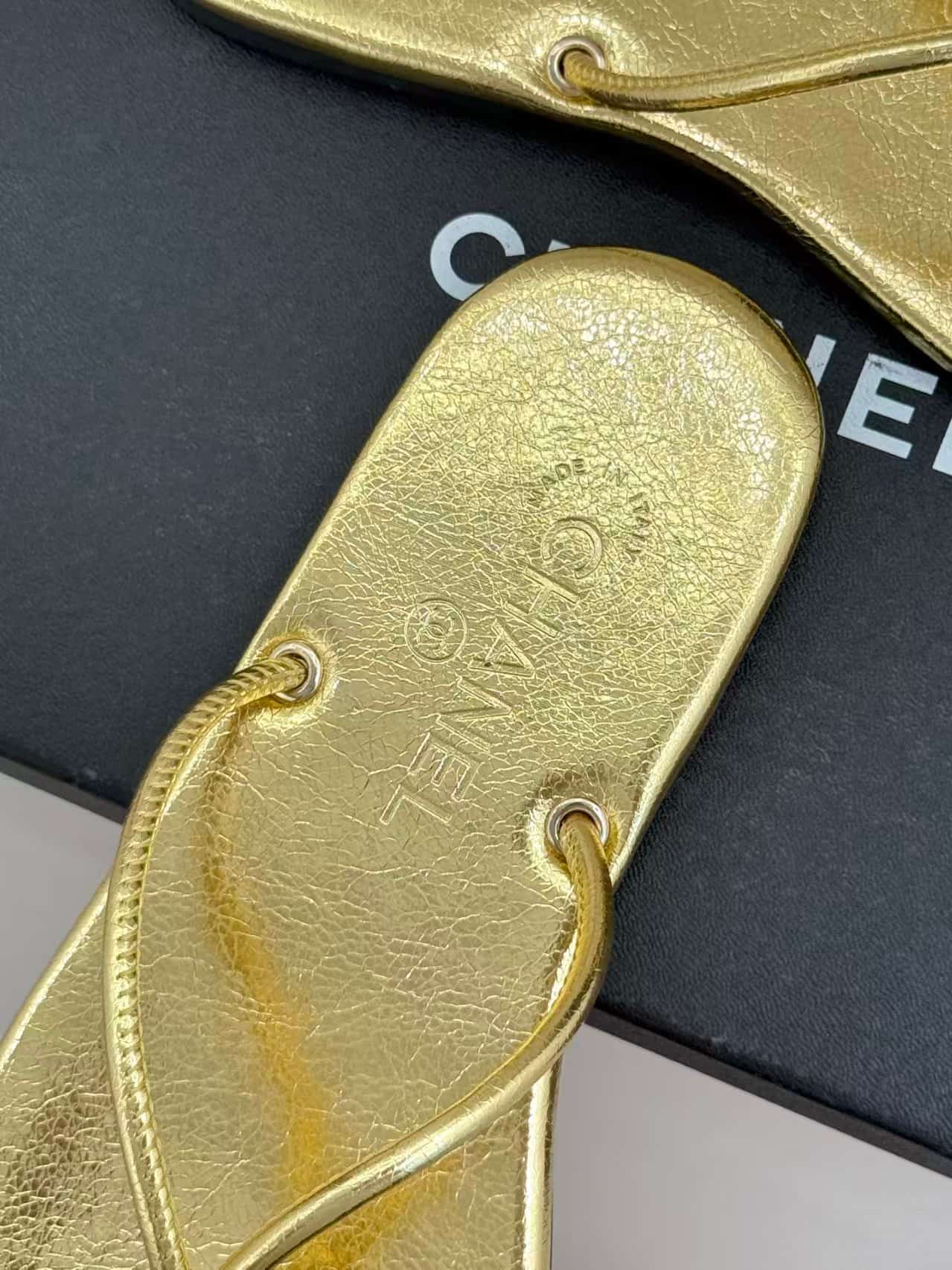 Chanel Gold Thong Sandals