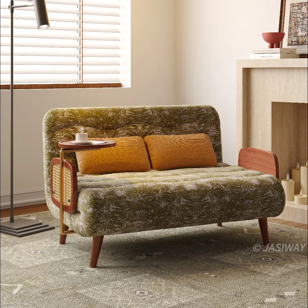 NÓVORA CASA mediados siglo Moderno transformable sillón cama sofá| botánico jacquard Tapizado cama sofá de dos plazas para pequeño espacios & departamentos