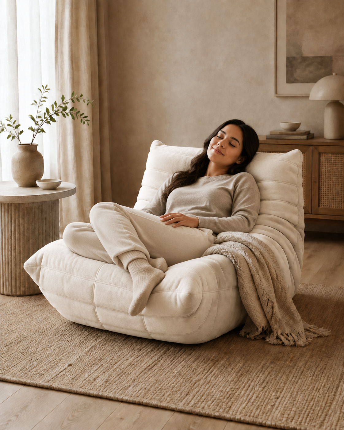 Esencial | Sillón individual — Marfil con modelo